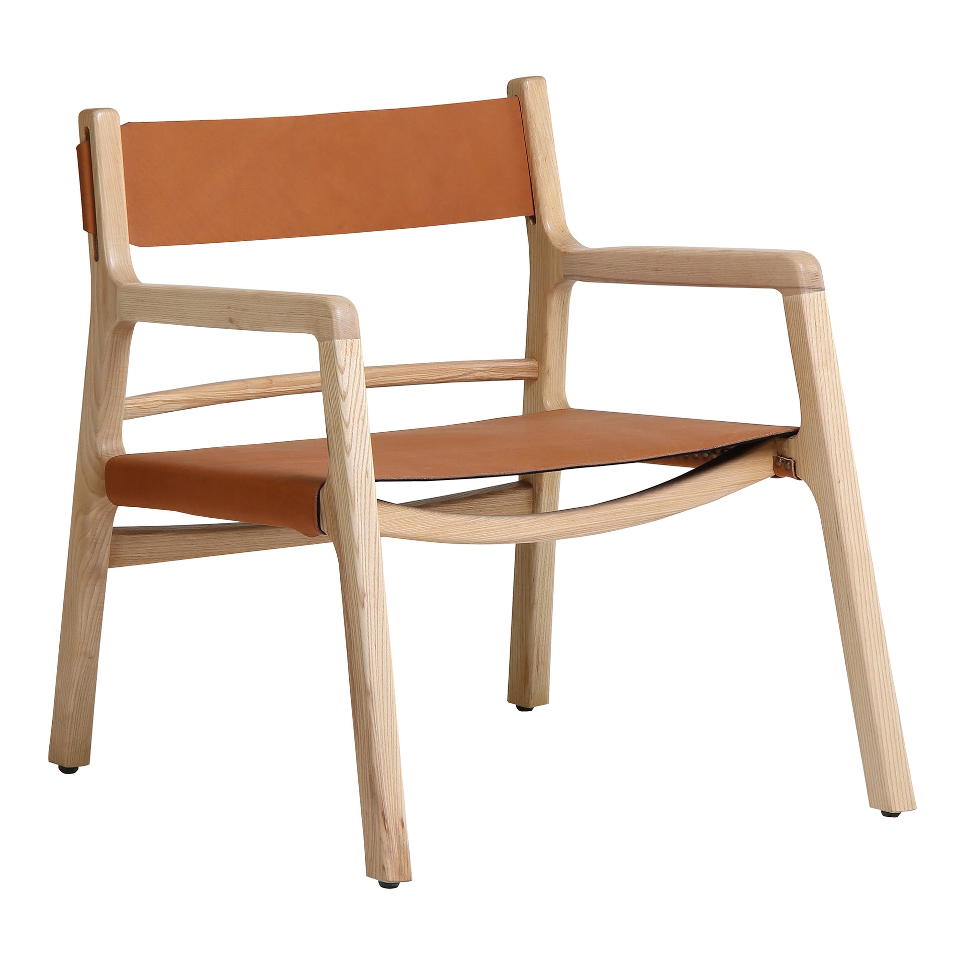Aman, Accent Chair Ash Wood Frame, Top-Grain Buffalo Leather, Havana Tan