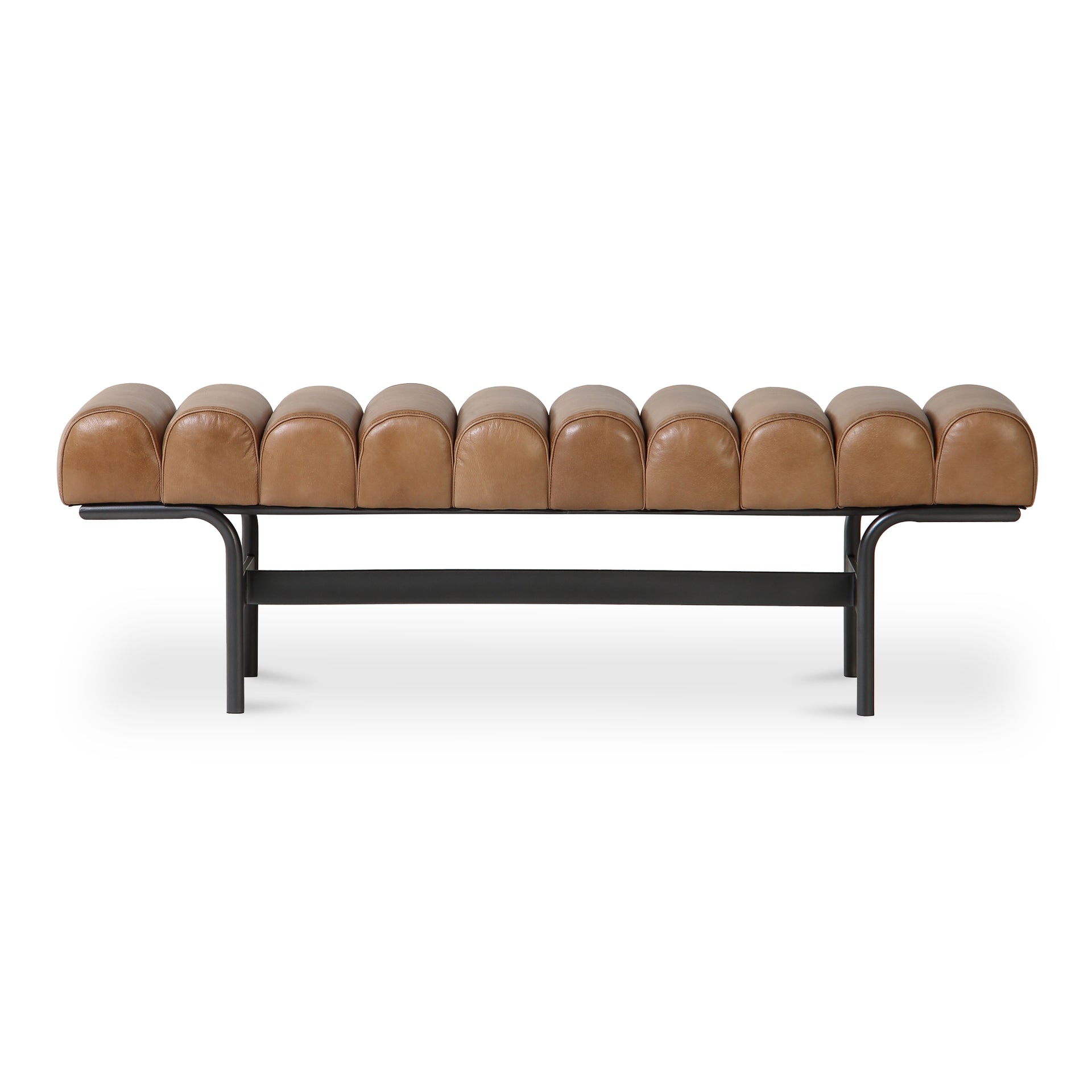 Adler Bench, Top-Grain Buffalo Leather Upholstery, Foam Core Seat Cushion, Seats 3, Tan