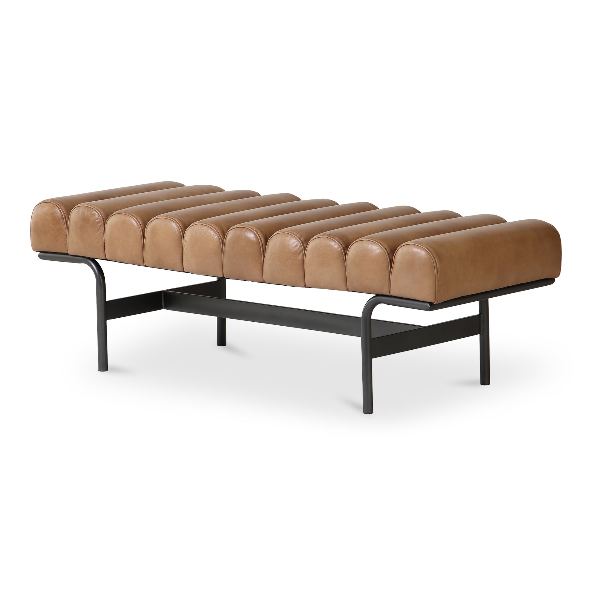 Adler Bench, Top-Grain Buffalo Leather Upholstery, Foam Core Seat Cushion, Seats 3, Tan