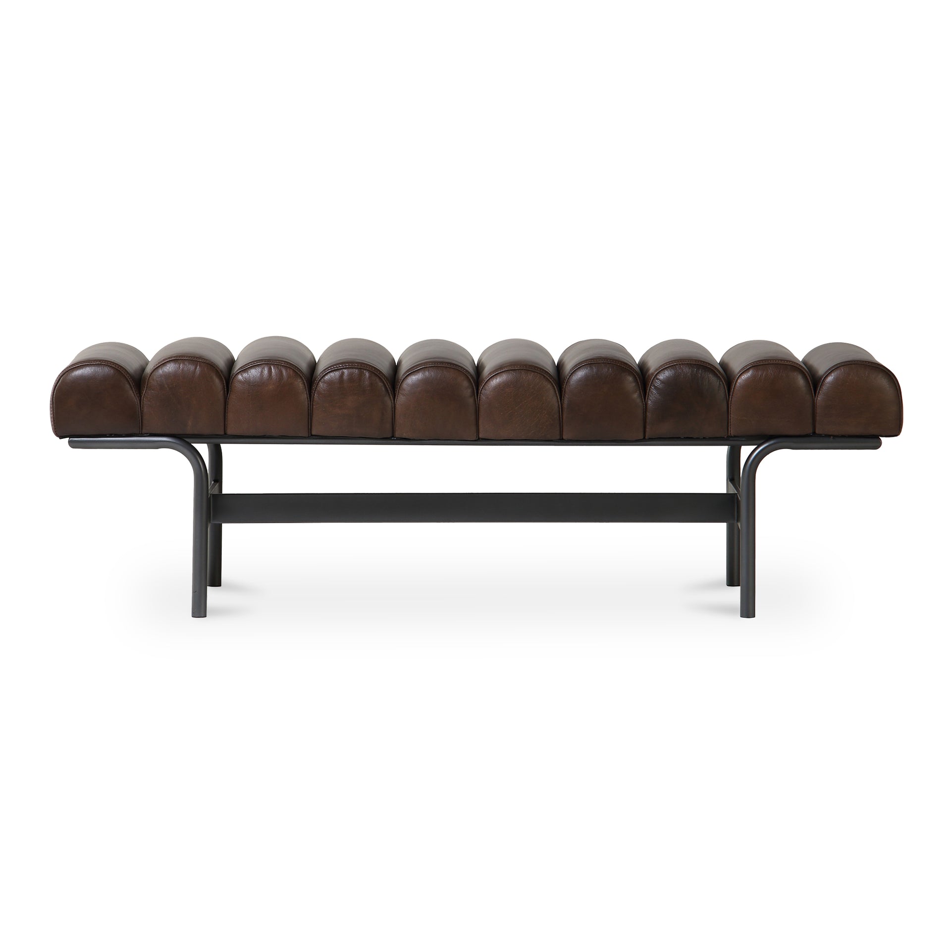 Adler Bench, Top-Grain Buffalo Leather Upholstery, Foam Core Seat Cushion, Seats 3, Dark Brown