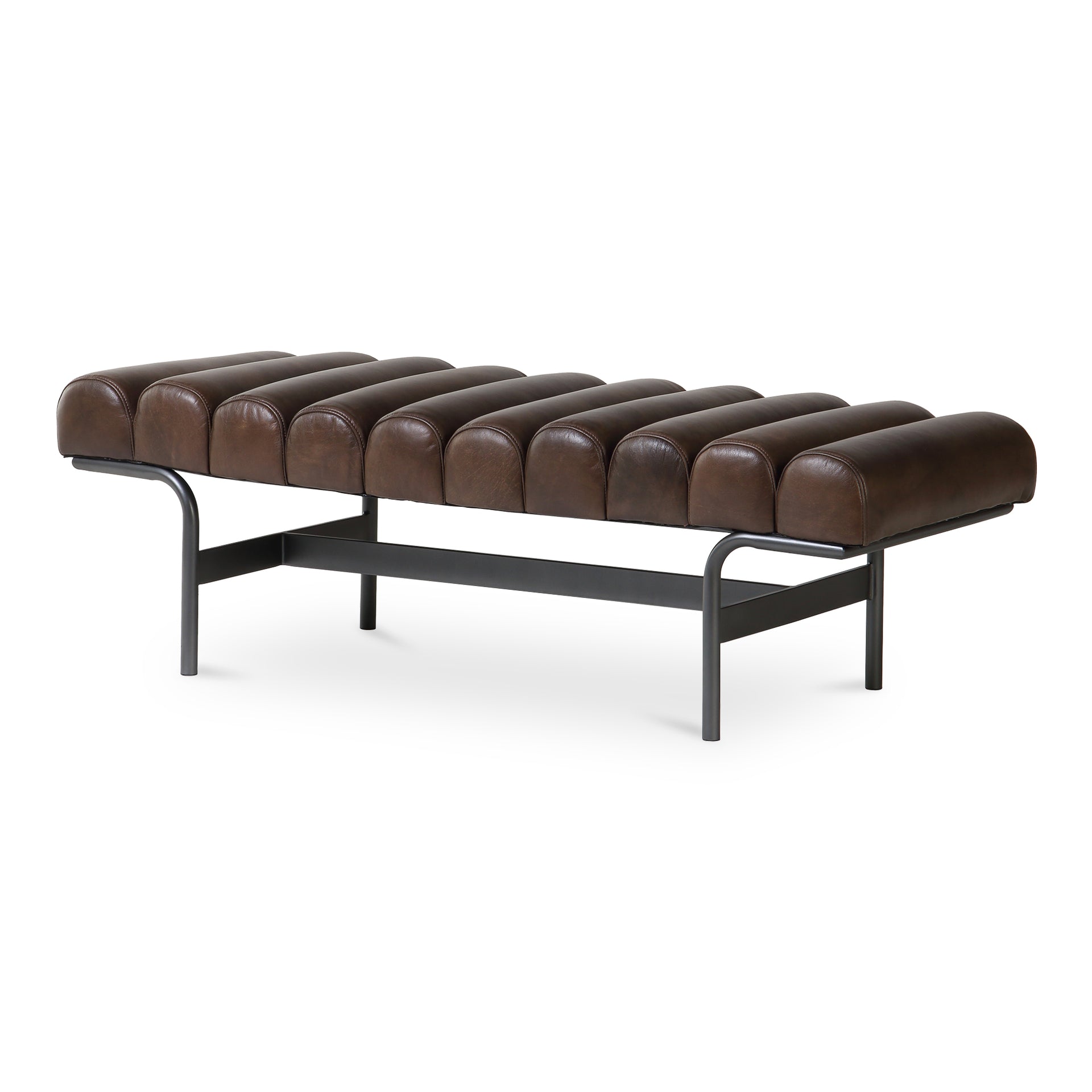Adler Bench, Top-Grain Buffalo Leather Upholstery, Foam Core Seat Cushion, Seats 3, Dark Brown