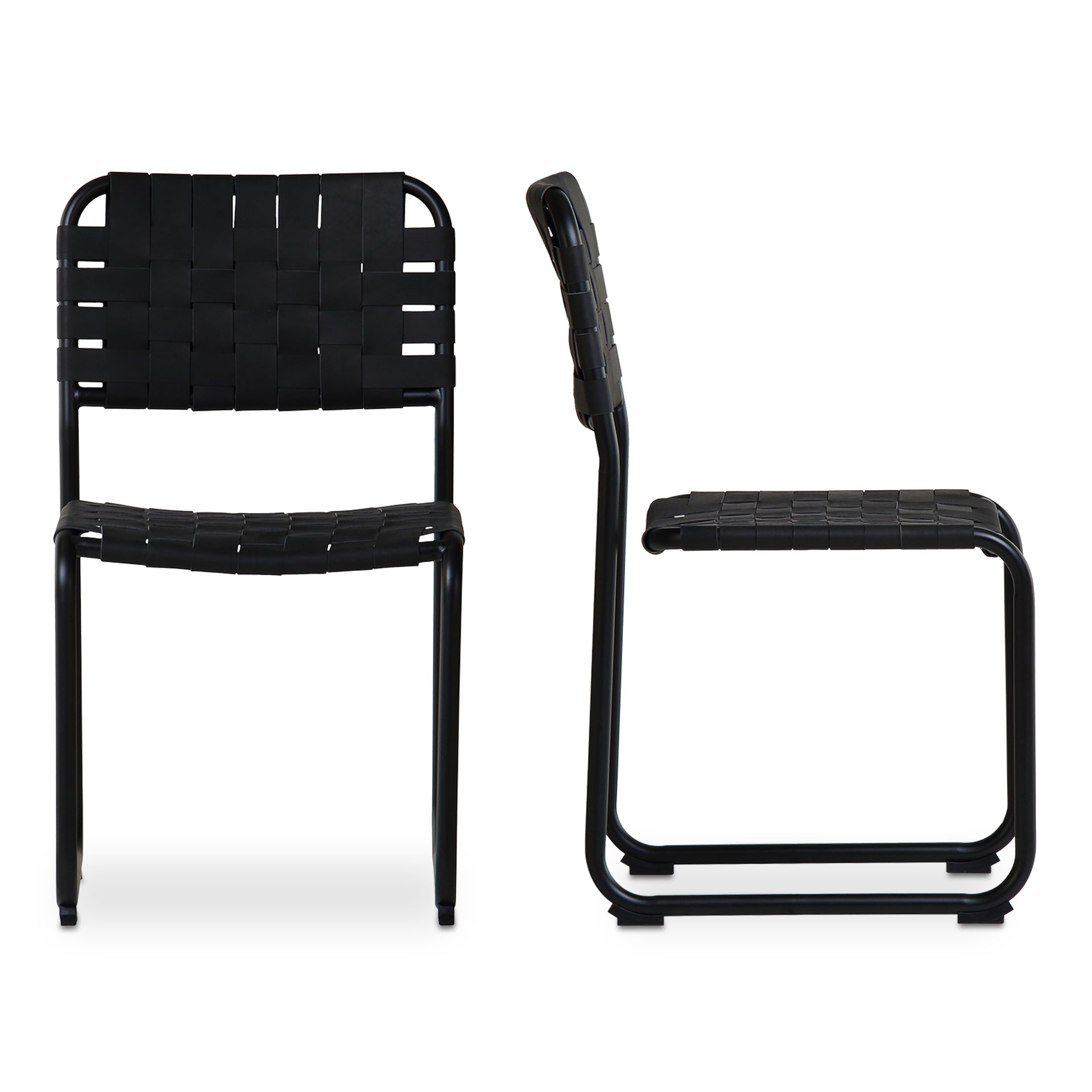 Kaia Dining Chair, Top Grain Leather with Iron Frame, Black Leather - Set of 2
