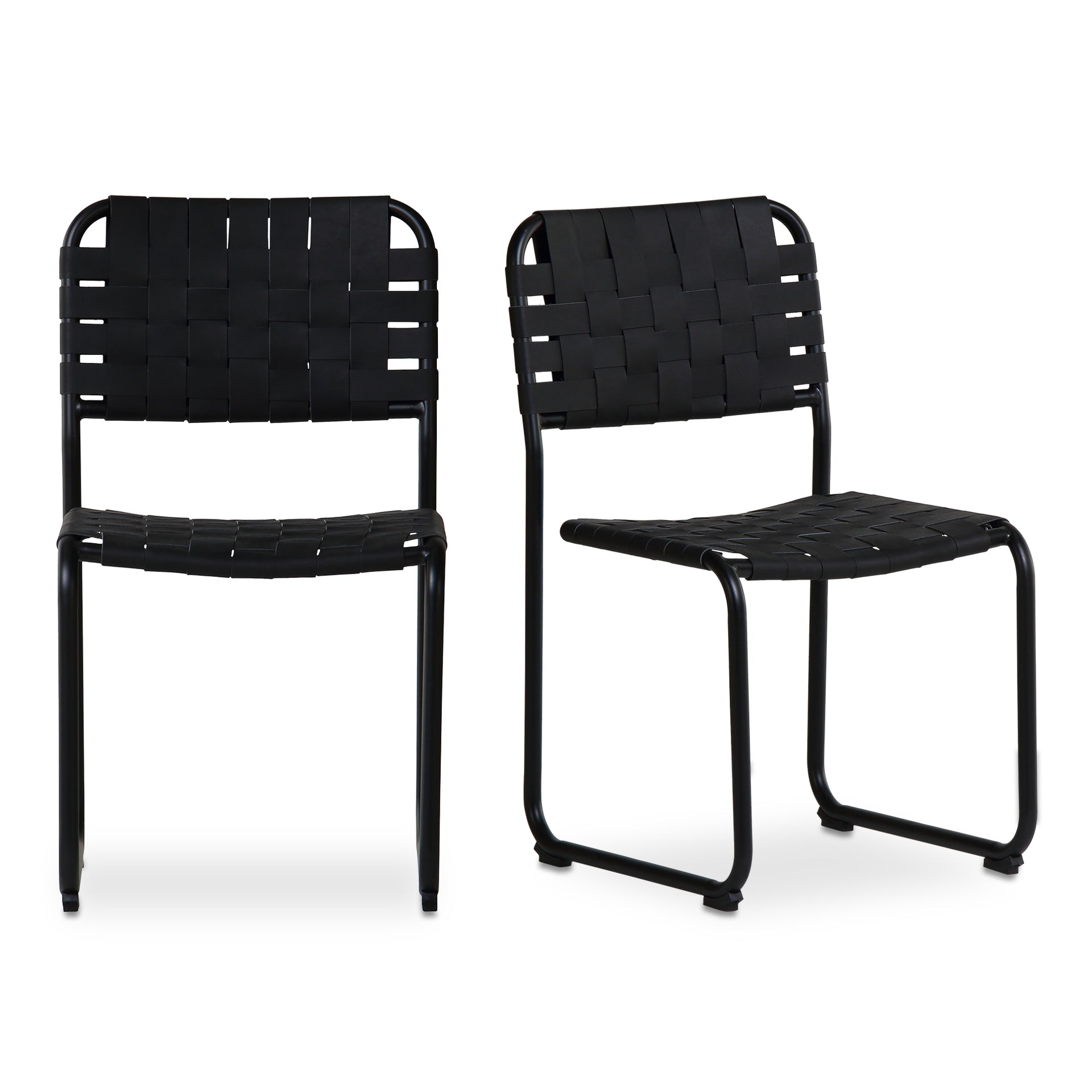 Kaia Dining Chair, Top Grain Leather with Iron Frame, Black Leather - Set of 2