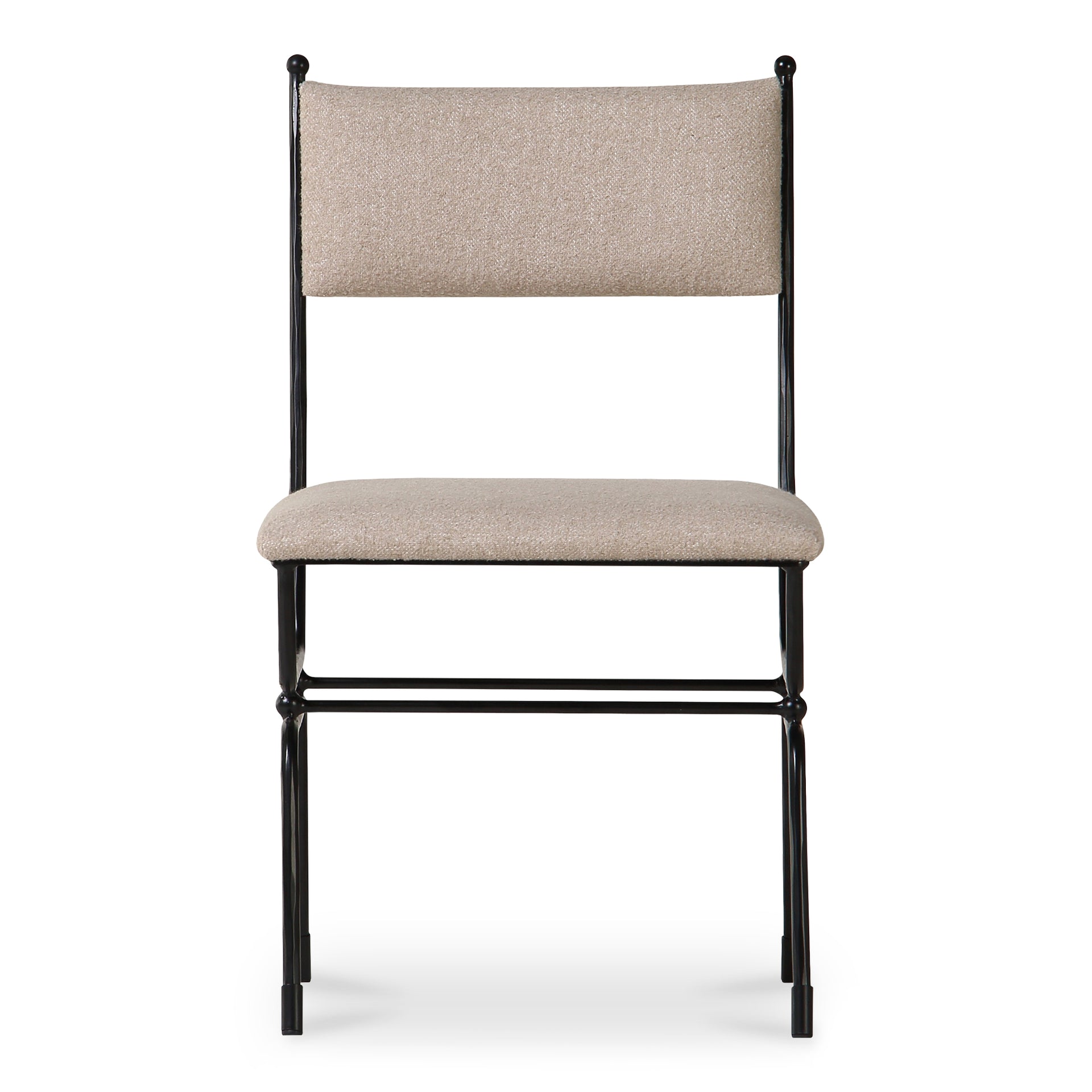 Theryn Dining Chair, Hammered Iron Frame with Finial Detail, Beige Linen Blend Upholstery