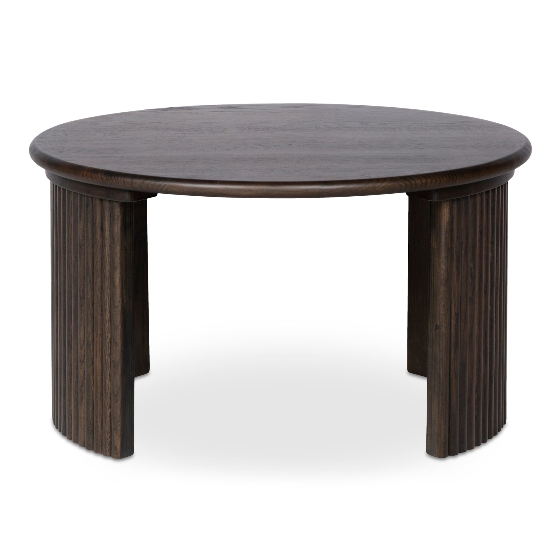 Pence Coffee Table, Small Oval Solid Oak Tabletop, Oak Veneer Base, Dark Brown Finish