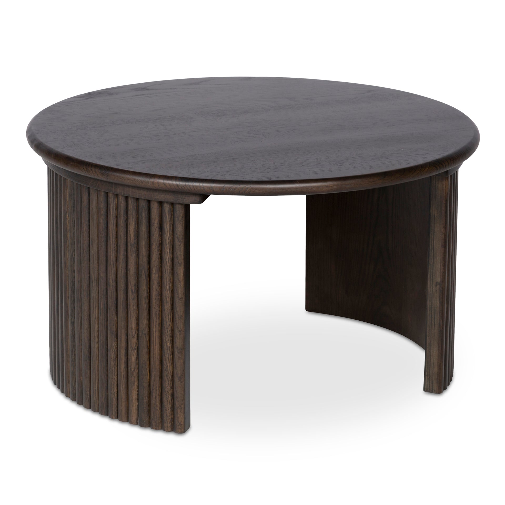 Pence Coffee Table, Small Oval Solid Oak Tabletop, Oak Veneer Base, Dark Brown Finish