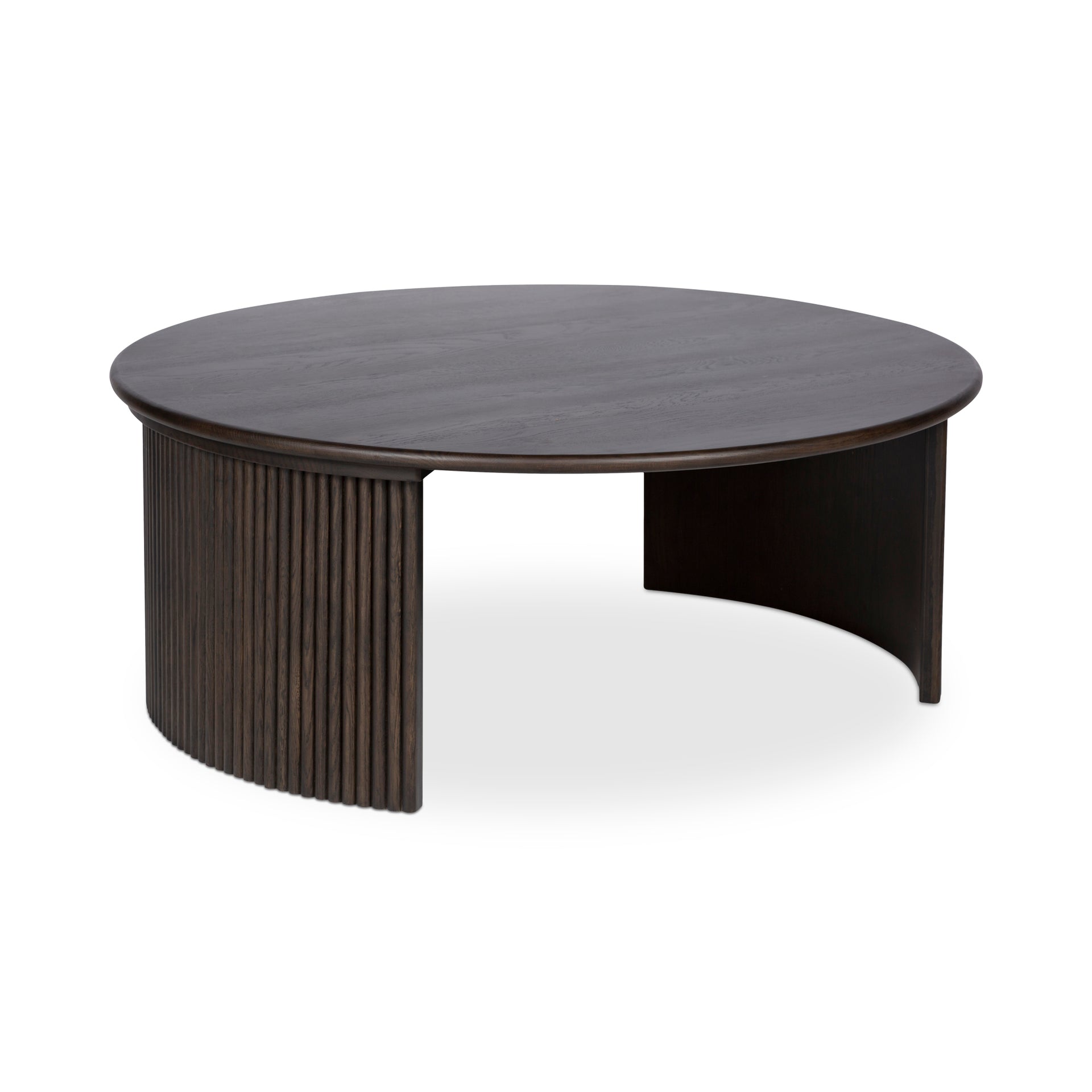 Pence Coffee Table, Oval Solid Oak Tabletop, Oak Veneer Base, Dark Brown Finish