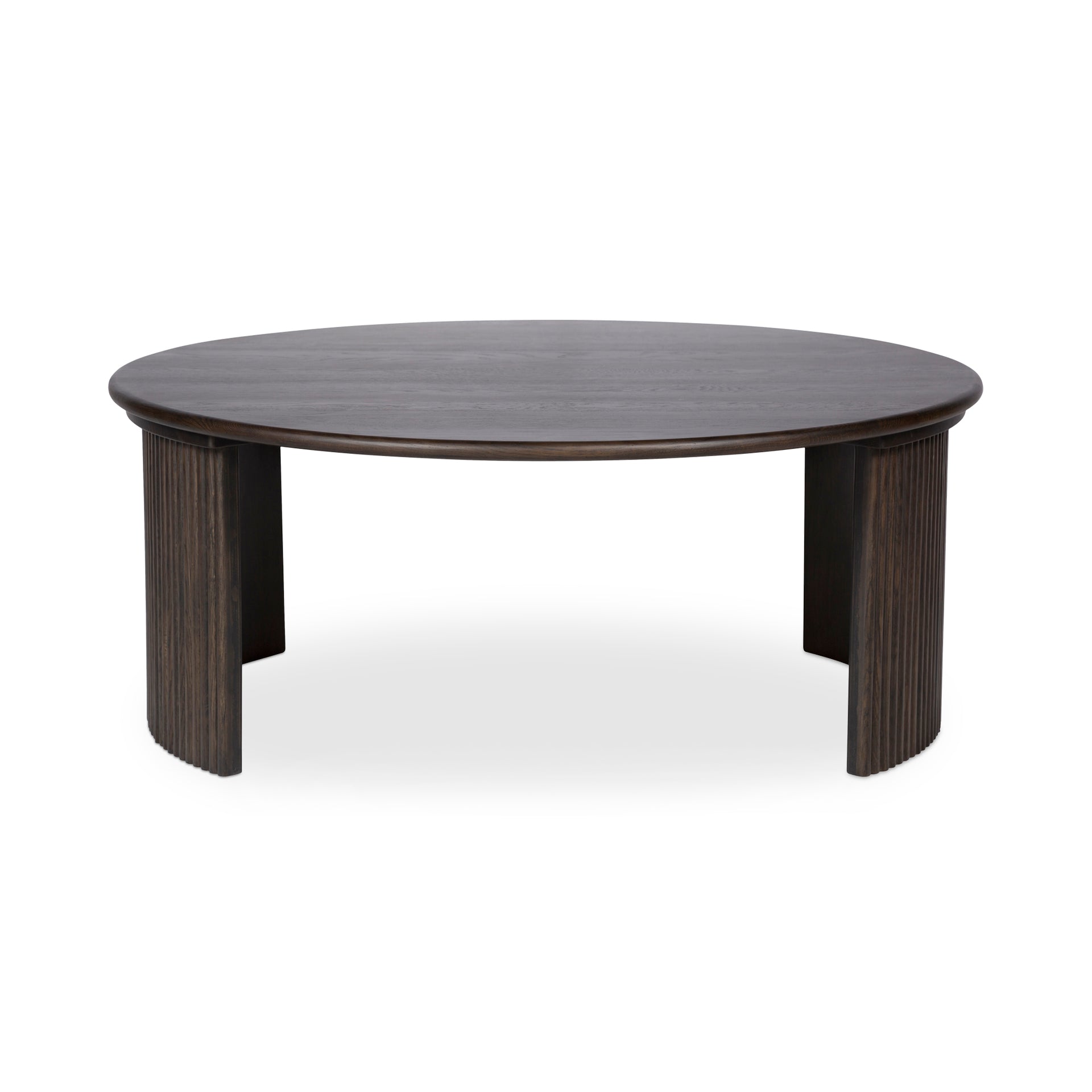 Pence Coffee Table, Oval Solid Oak Tabletop, Oak Veneer Base, Dark Brown Finish