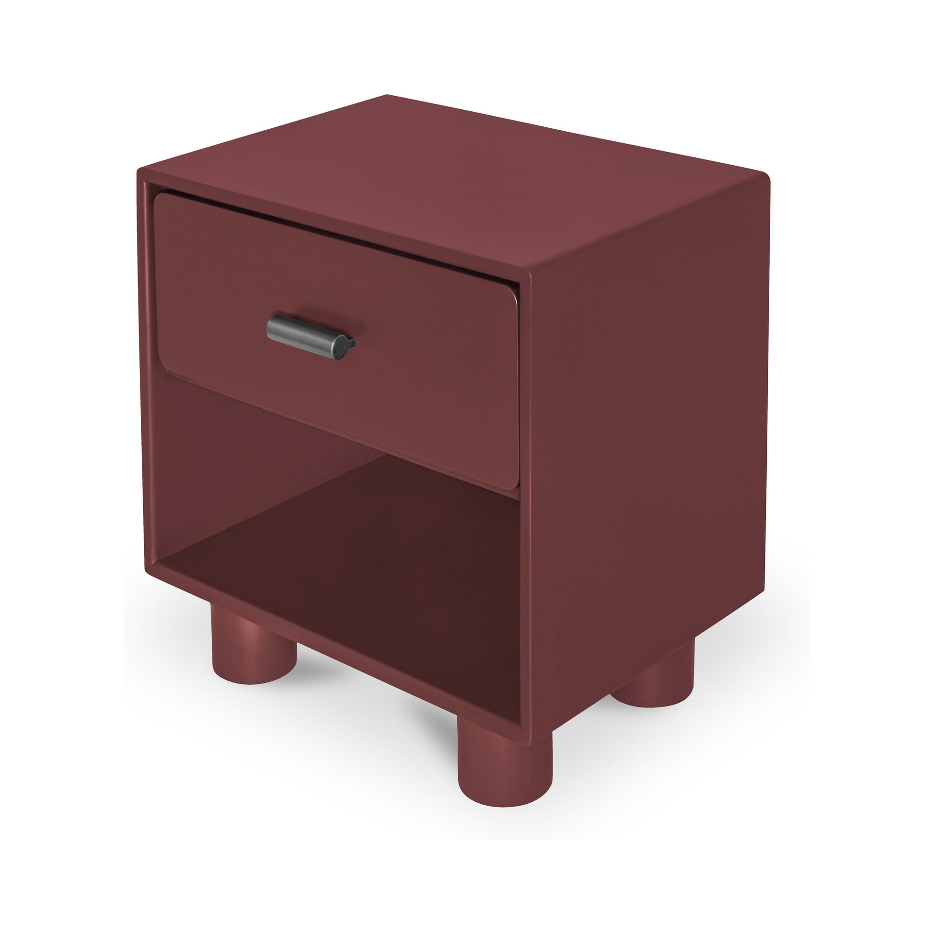 Saryn Nightstand, 1-Drawer, Playful Legs with Open Shelf Rubberwood Frame, Deep Red