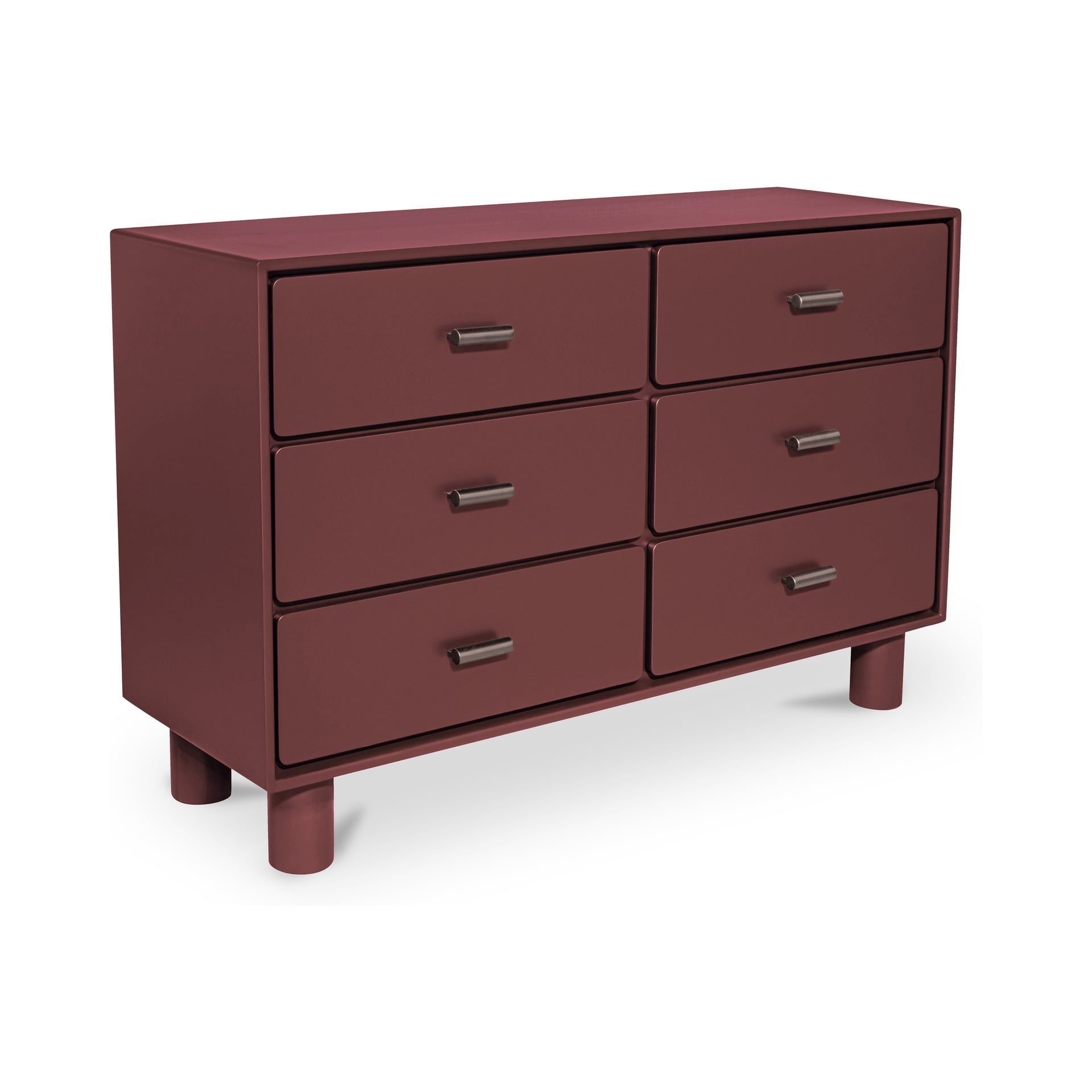 Saryn Dresser, 6 Drawer Deep Red with Playful Legs and Open Shelf, Rubberwood Frame, Modern Style