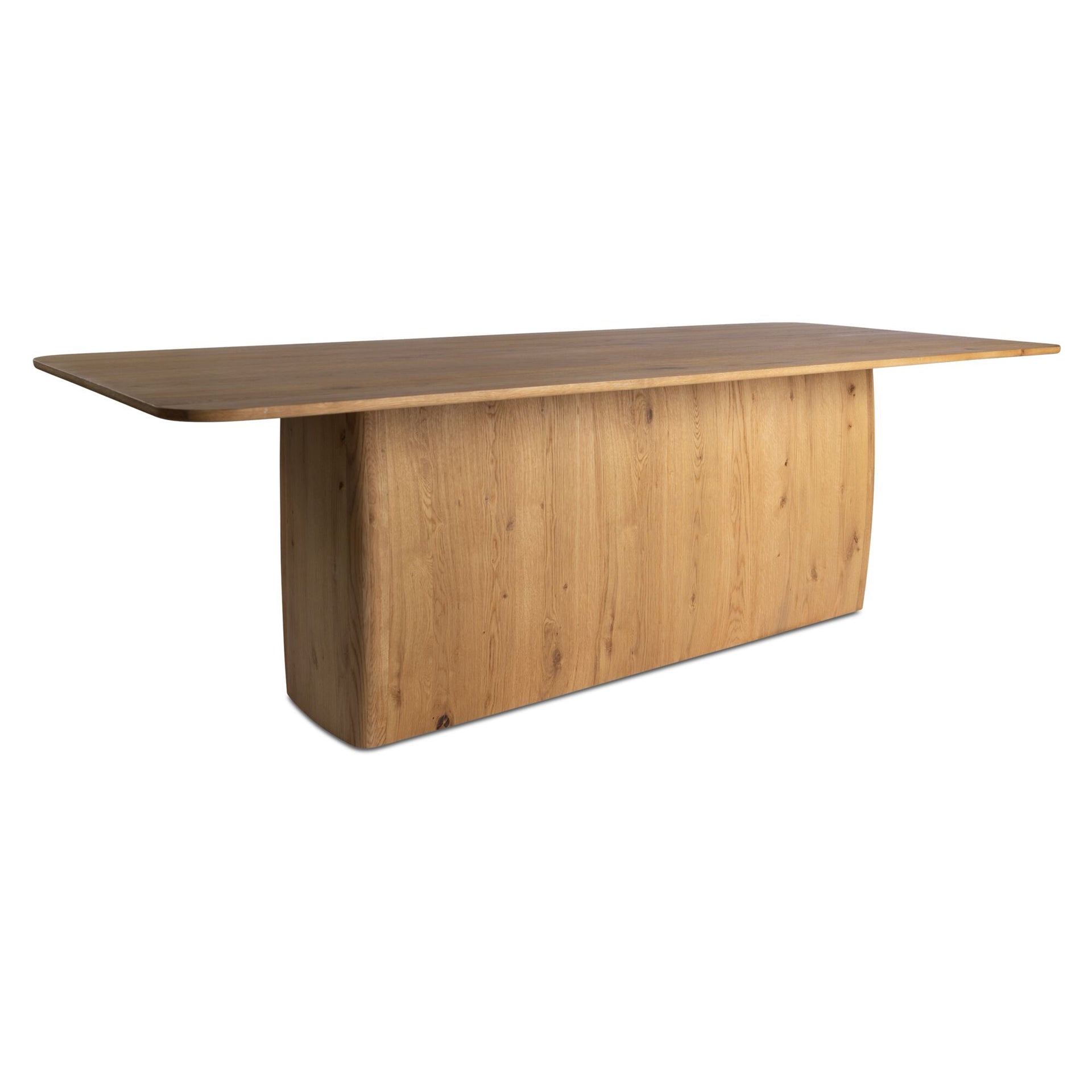 Octavian Dining Table, Plinth Base, Rounded Corners, Seats 8, Rustic Oak Veneer Finish