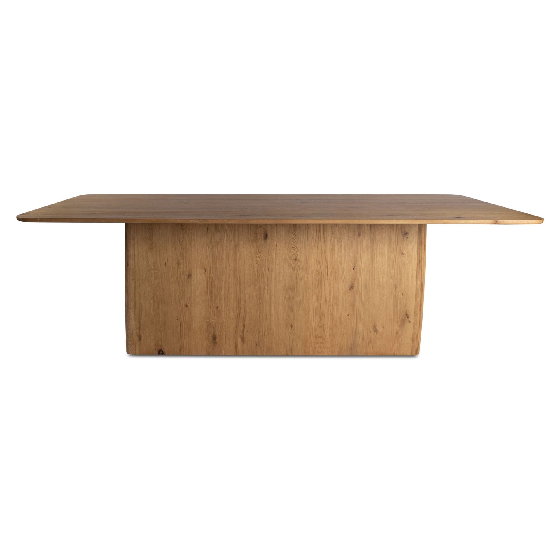 Octavian Dining Table, Plinth Base, Rounded Corners, Seats 8, Rustic Oak Veneer Finish