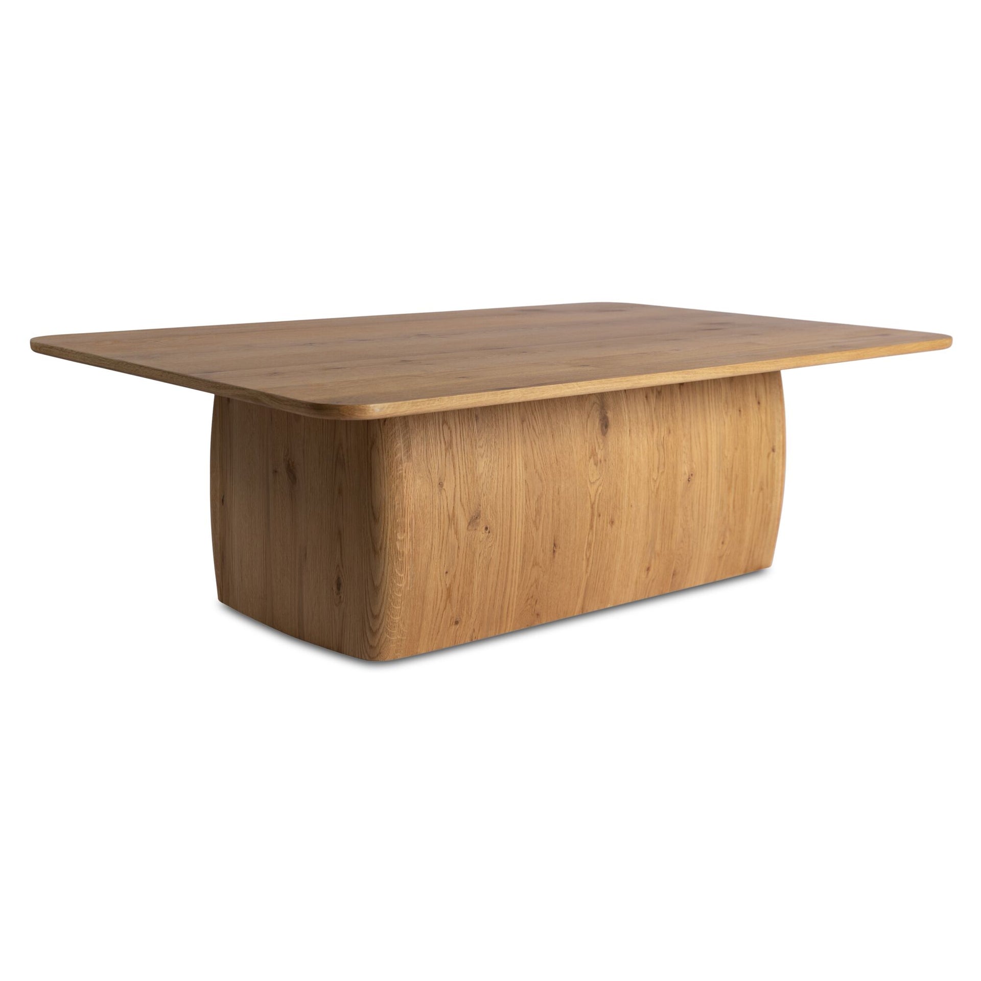 Octavian Coffee Table, Plinth Base, Rounded Corners, Rustic Oak Veneer Finish
