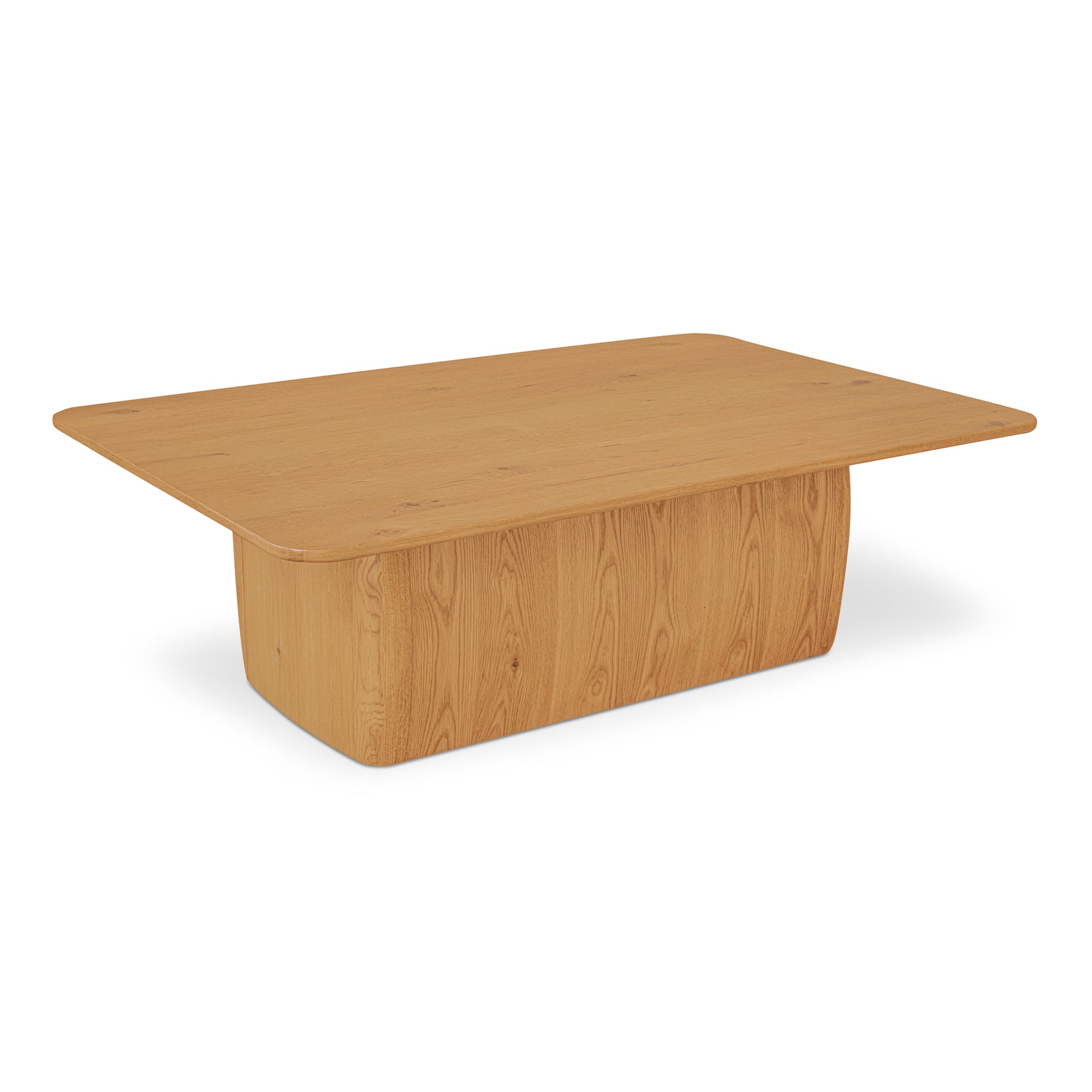Octavian Coffee Table, Plinth Base, Rounded Corners, Rustic Oak Veneer Finish