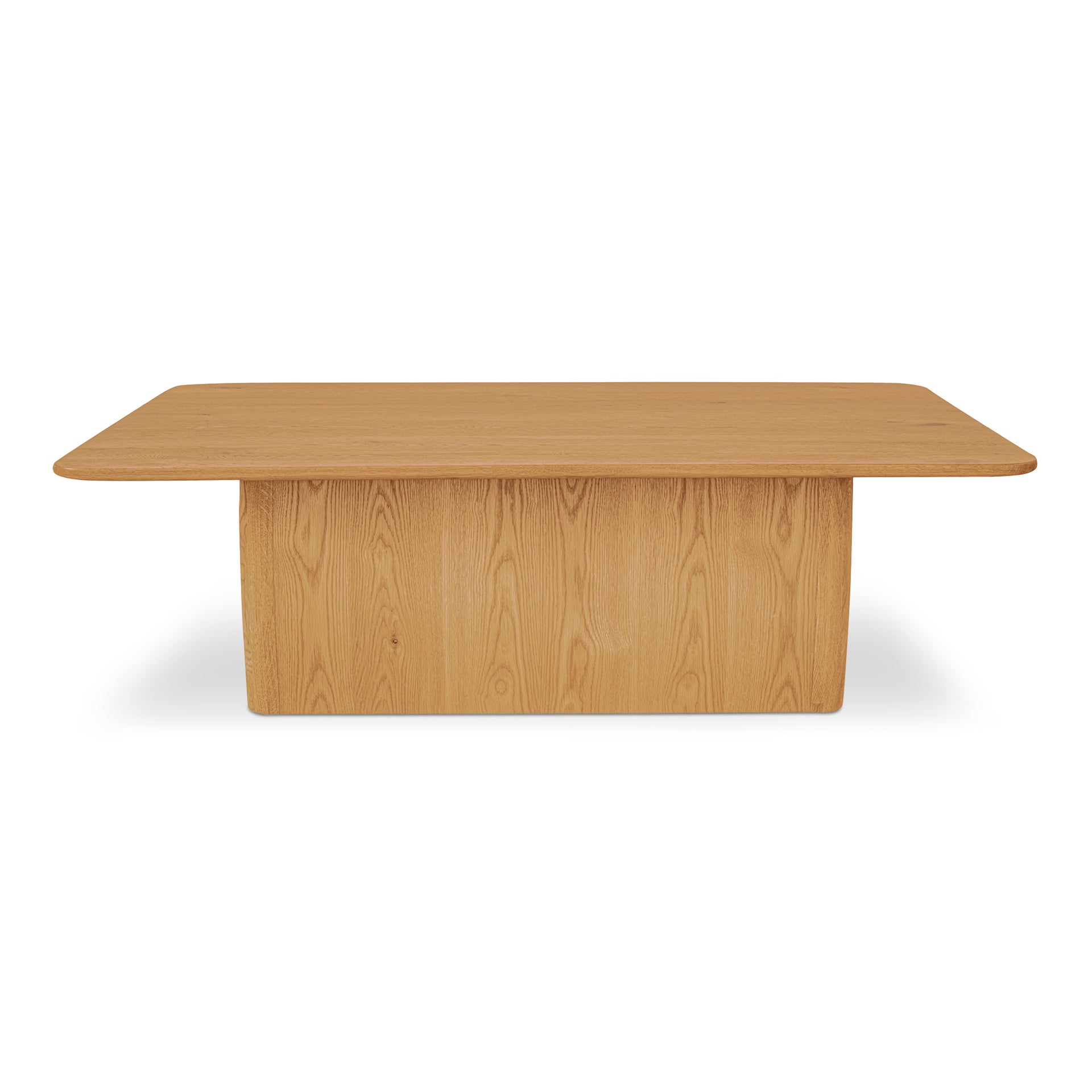 Octavian Coffee Table, Plinth Base, Rounded Corners, Rustic Oak Veneer Finish