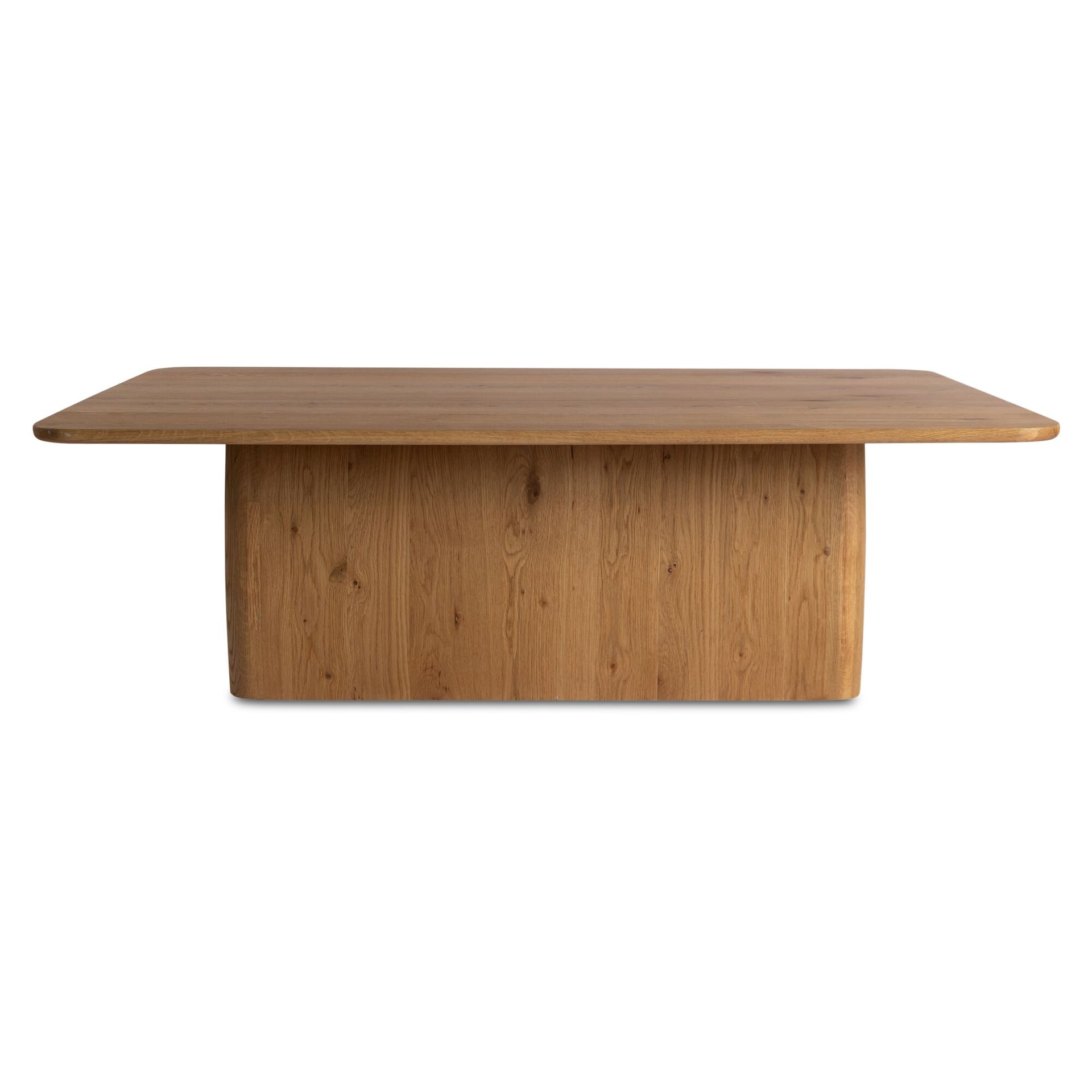 Octavian Coffee Table, Plinth Base, Rounded Corners, Rustic Oak Veneer Finish