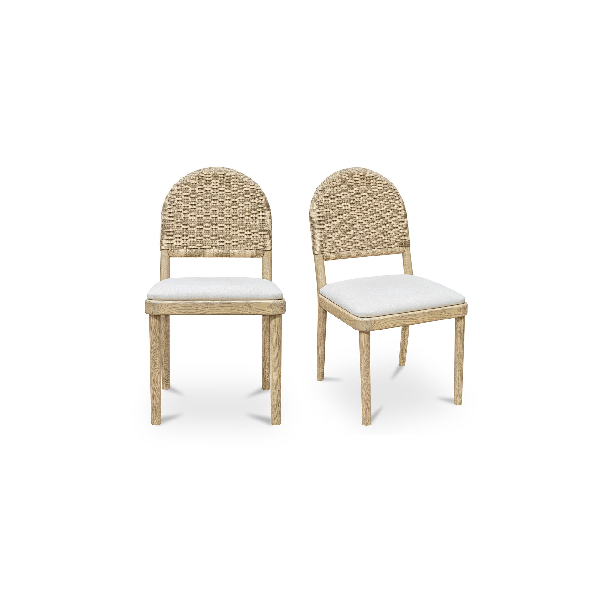 Isen Dining Chair, Arched Back, Solid Oak Frame, Paper Cord Back, Upholstered Seat, Natural - Set of 2