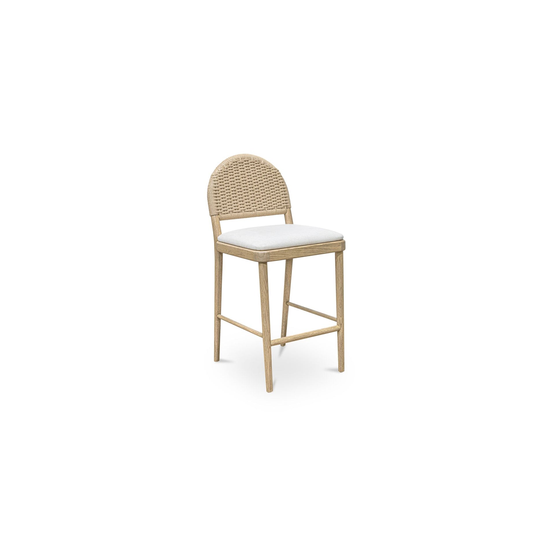 Isen Counter Stool, Solid Oak Frame, Handwoven Paper Cord Back, Cushioned Seat, Natural