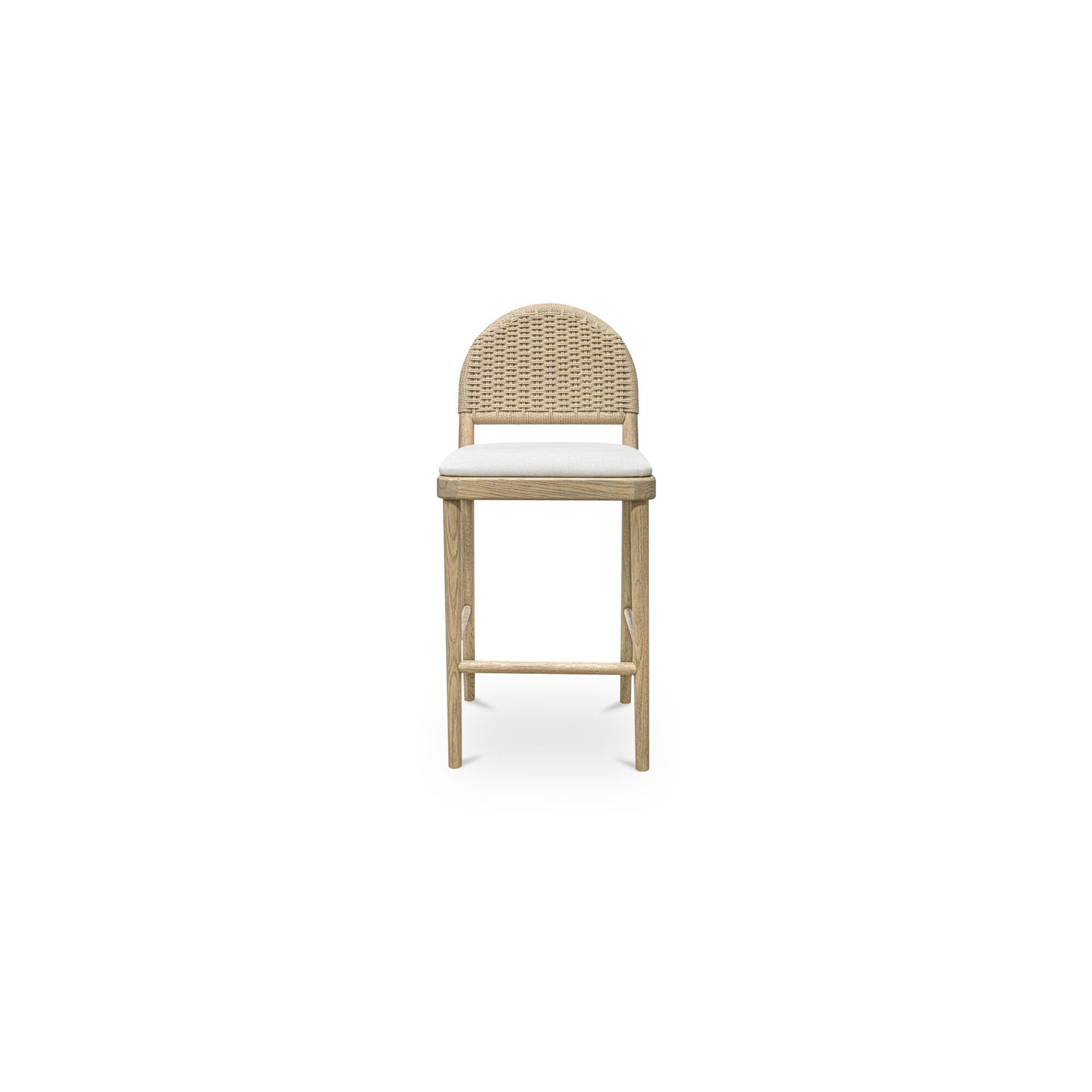 Isen Counter Stool, Solid Oak Frame, Handwoven Paper Cord Back, Cushioned Seat, Natural