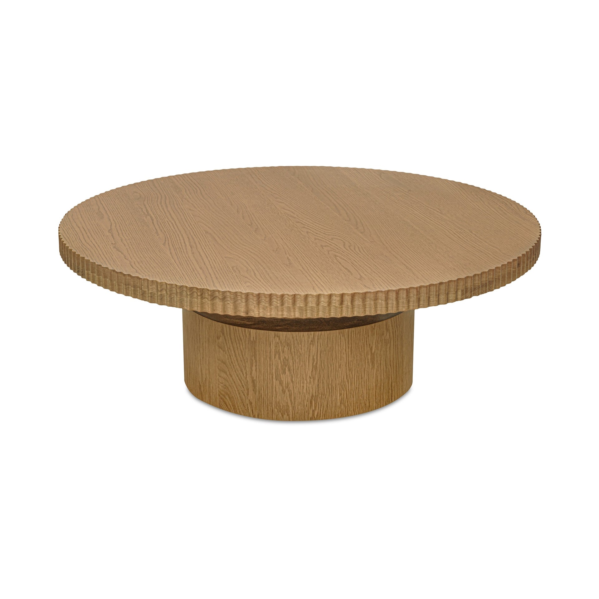 Whitley Coffee Table, Round, Oak, Fluted Edge, Adjustable Glides, Stain Resistant, Brown