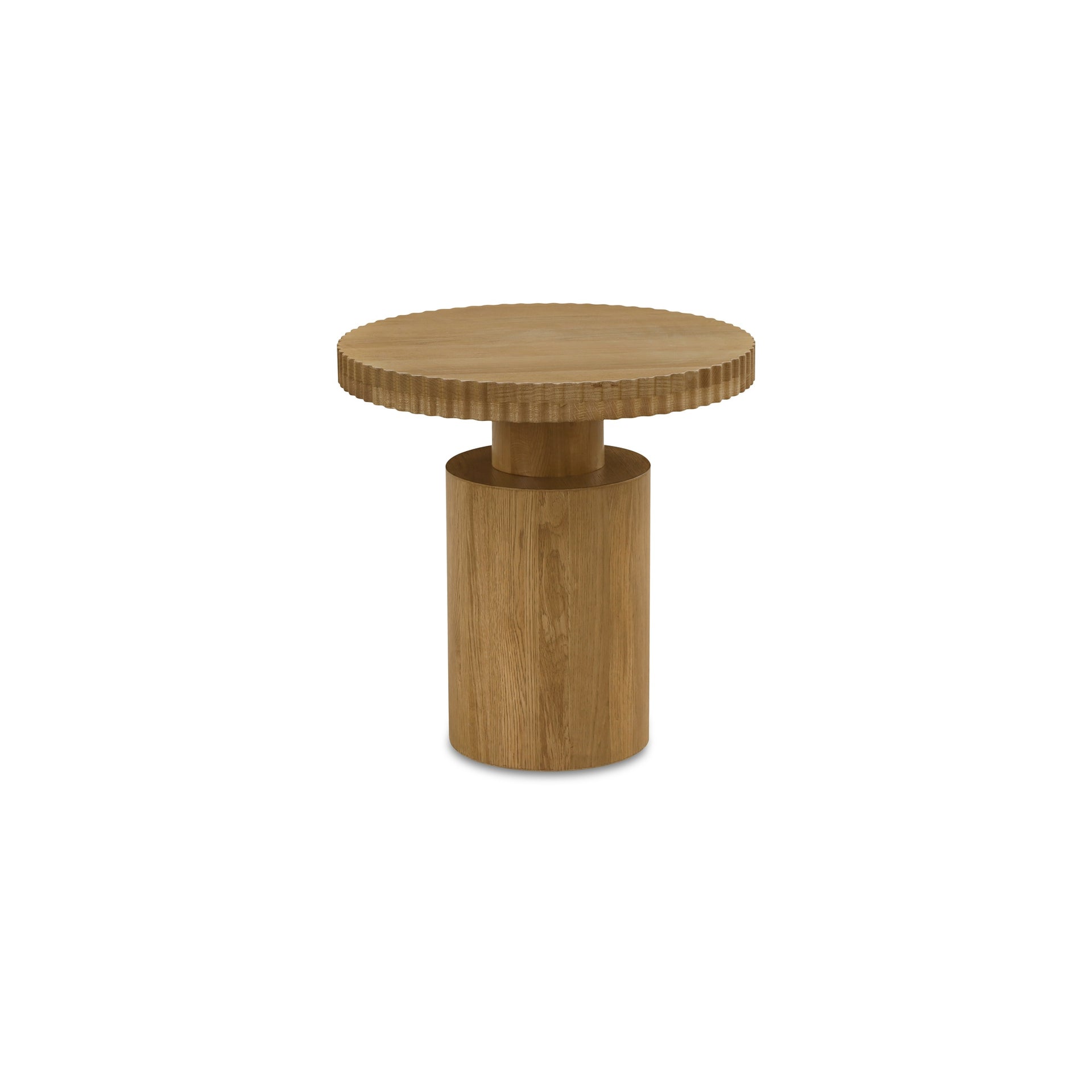 Whitley Side Table, Round, Oak, Fluted Edge, Adjustable Glides, Stain Resistant, Brown