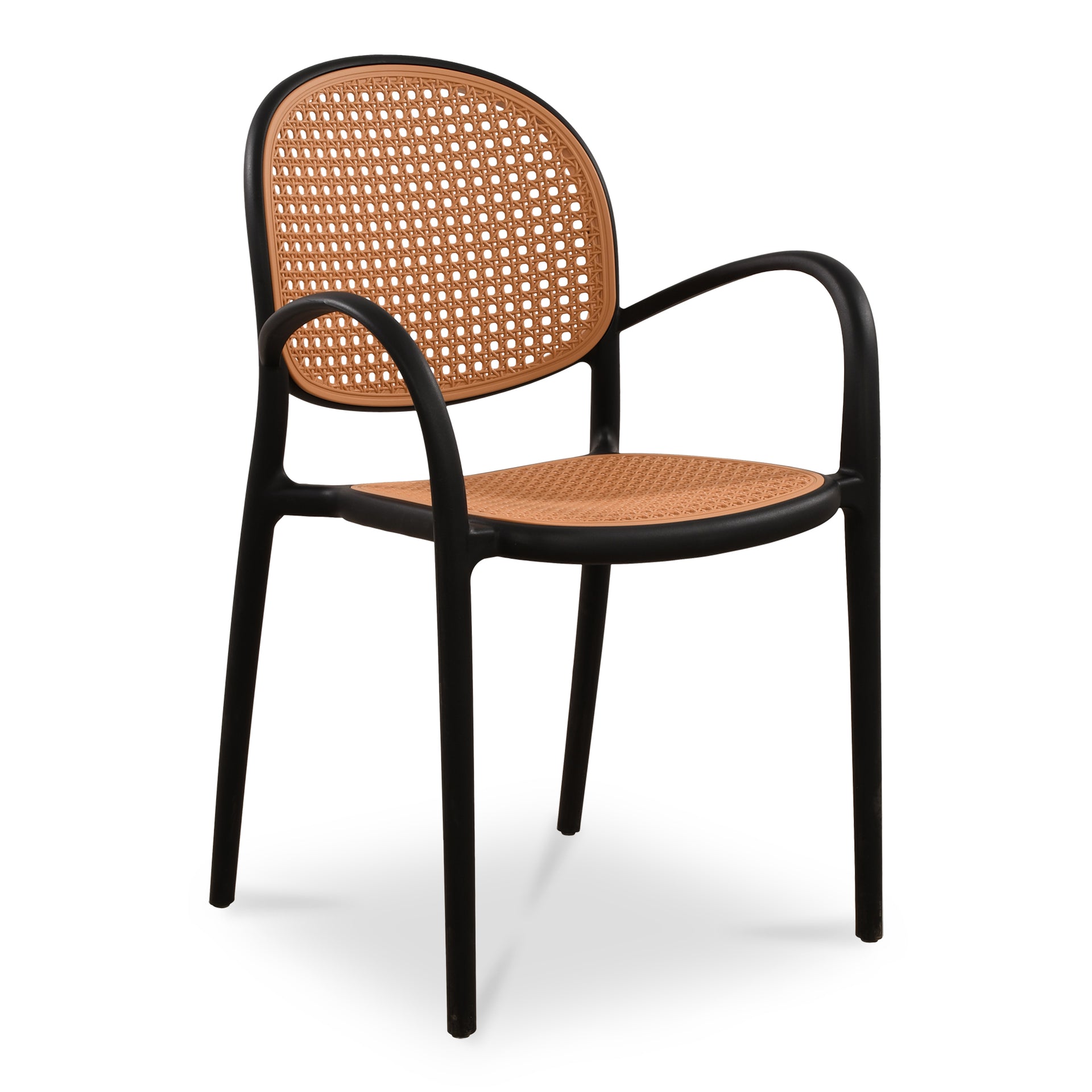 Mavric Outdoor Dining Chair, Rattan-Look Polypropylene, Stackable Design, Black - Set of 2