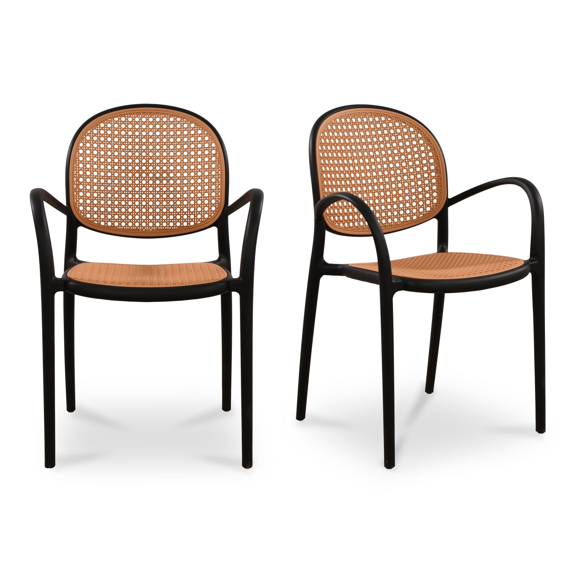 Mavric Outdoor Dining Chair, Rattan-Look Polypropylene, Stackable Design, Black - Set of 2