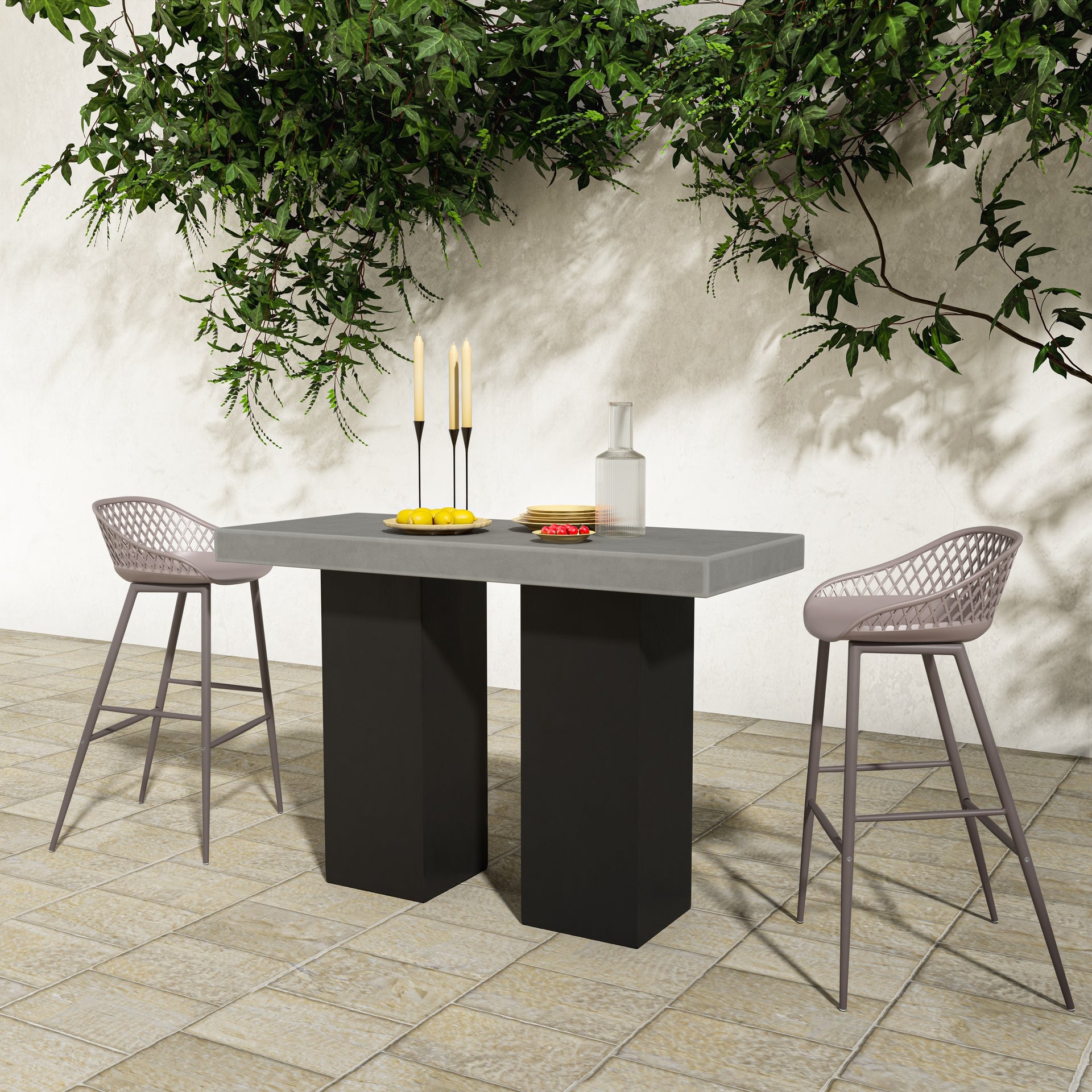 Florence, Outdoor Bar Stool Durable Resin, Grey - Set of 2