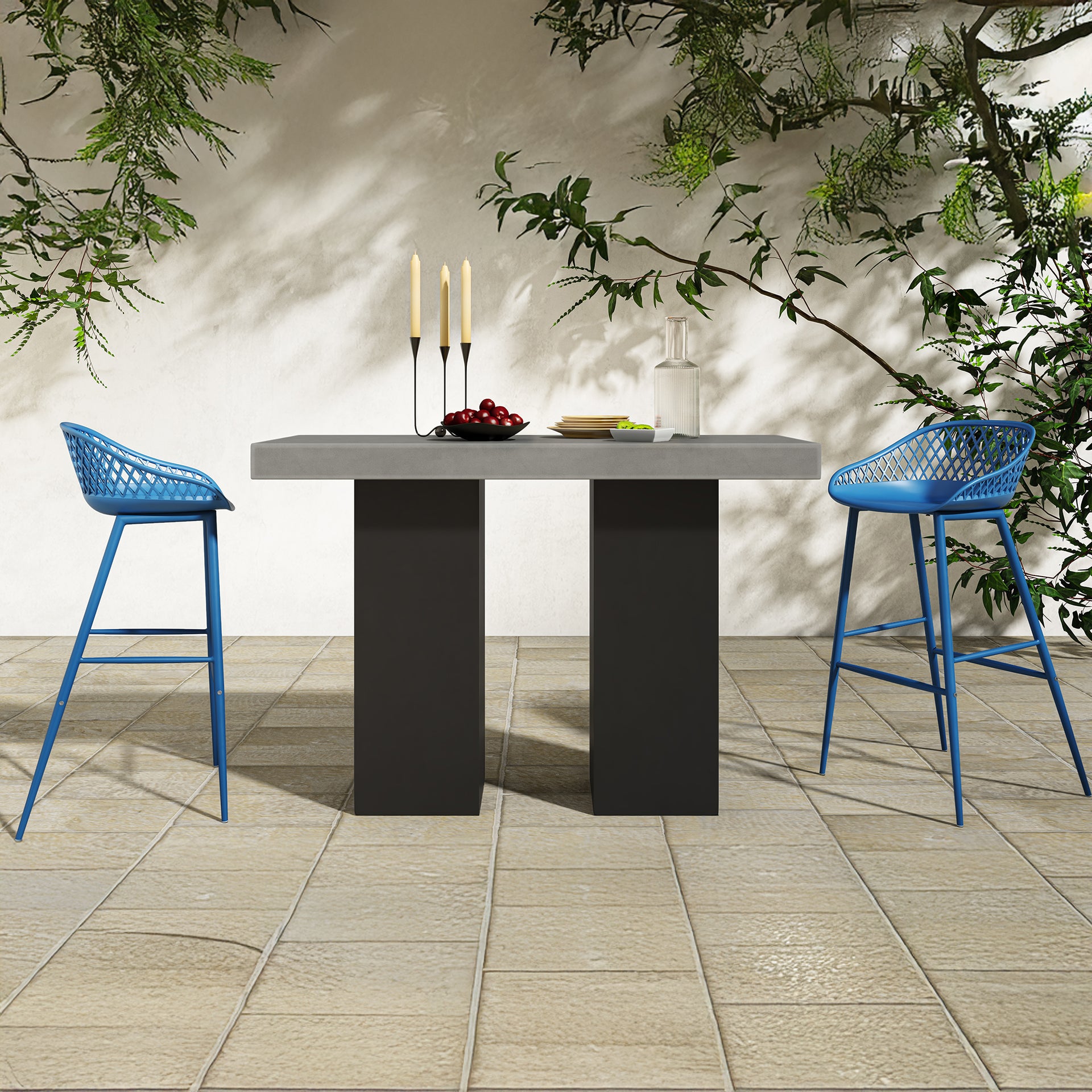 Florence, Outdoor Bar Stool Durable Resin, Blue - Set of 2