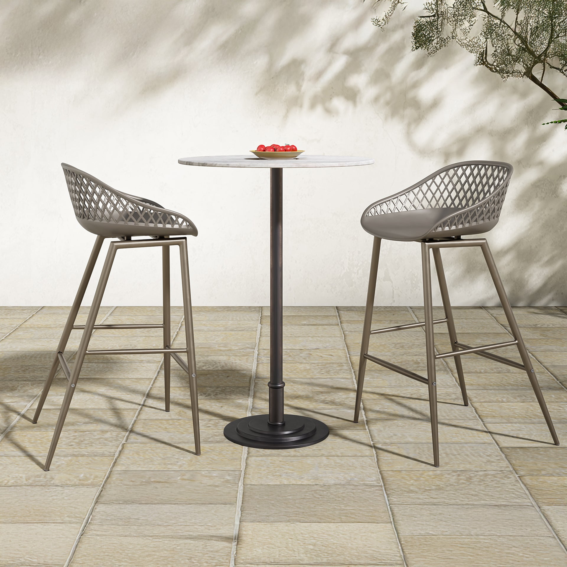 Florence Counter Stool, Curved Polypropylene Seat with Steel Legs, Grey - Set of 2