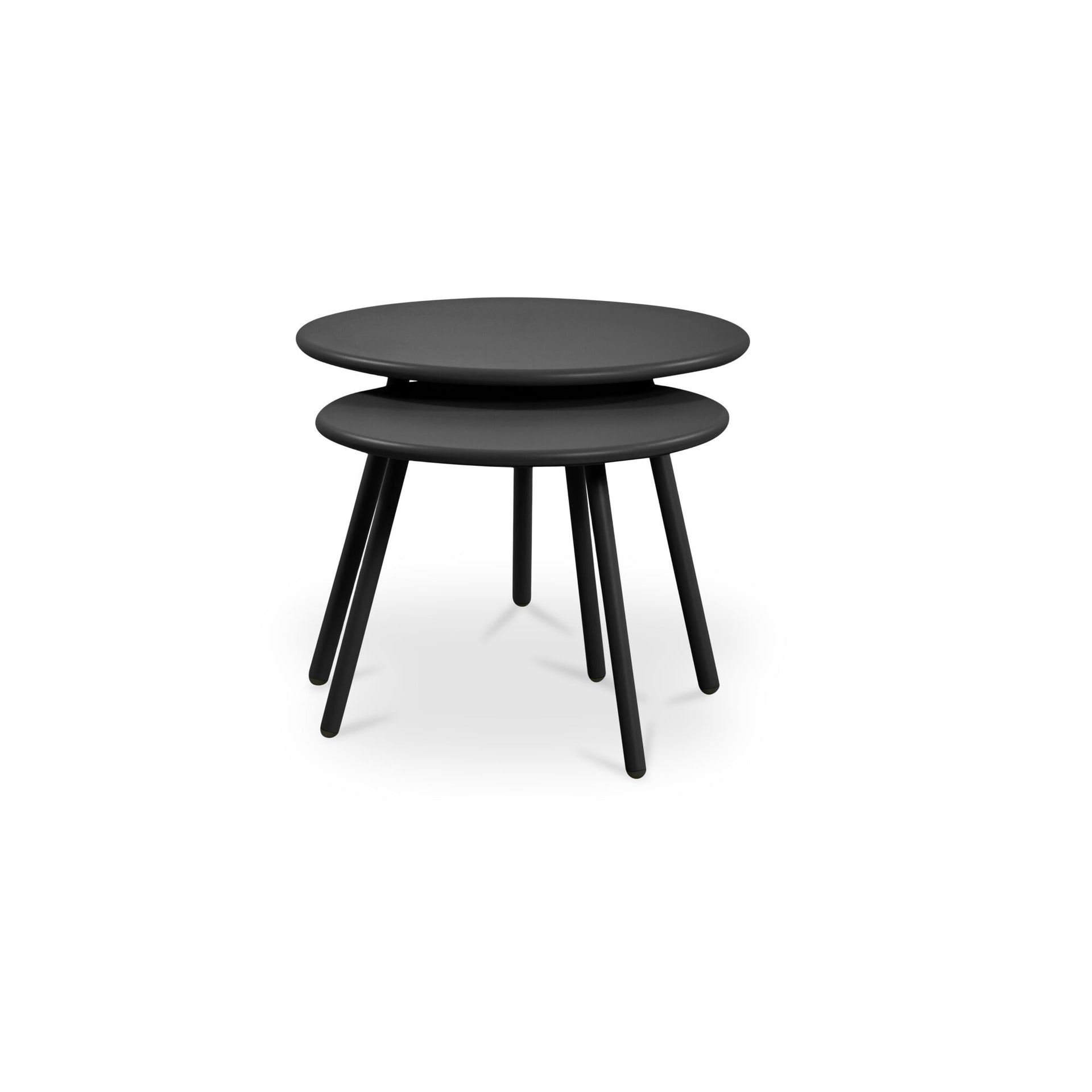 Doran Outdoor Coffee Table, Round, Nesting Two-Piece, All-Steel Frame, Water Resistant, Black - Set of 2