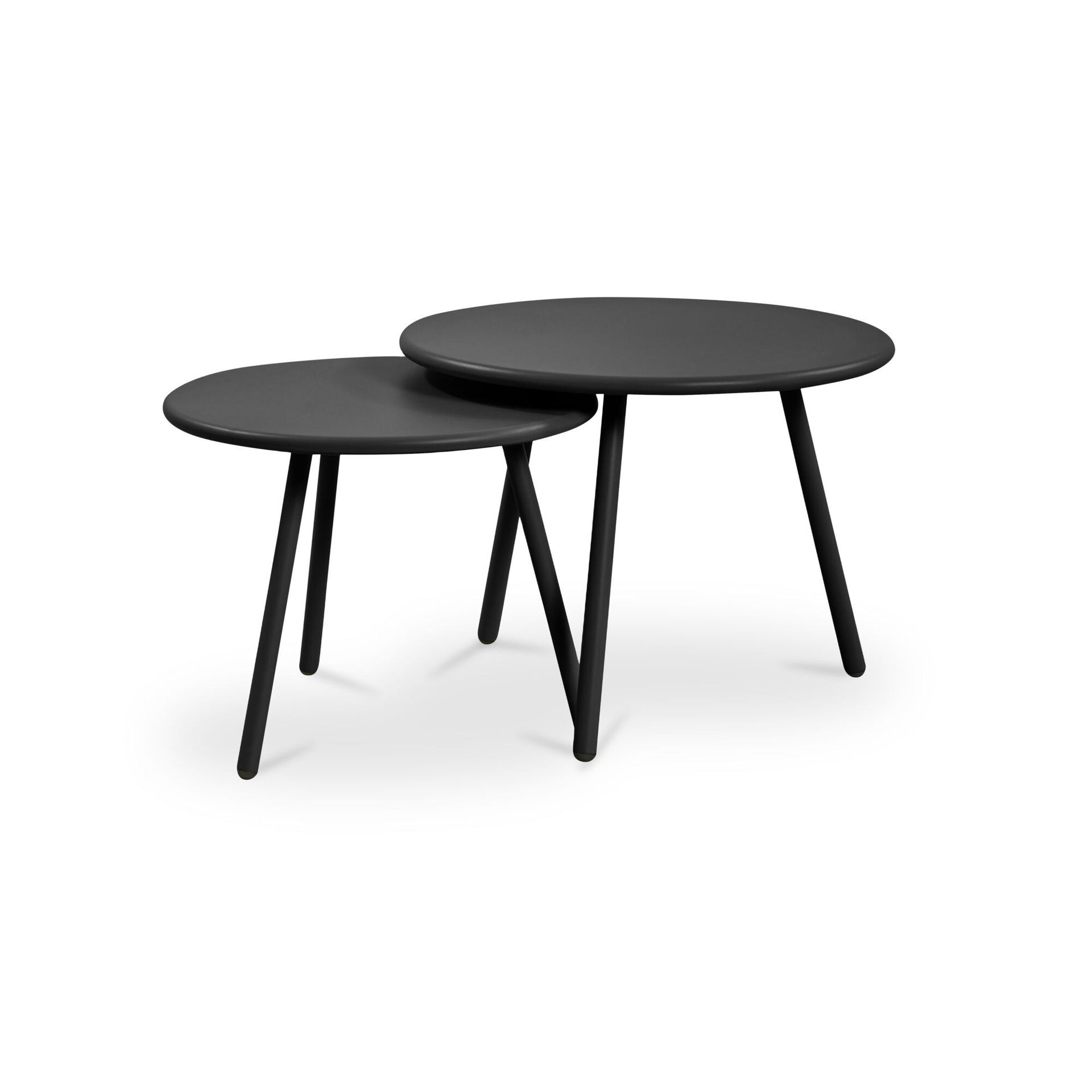 Doran Outdoor Coffee Table, Round, Nesting Two-Piece, All-Steel Frame, Water Resistant, Black - Set of 2