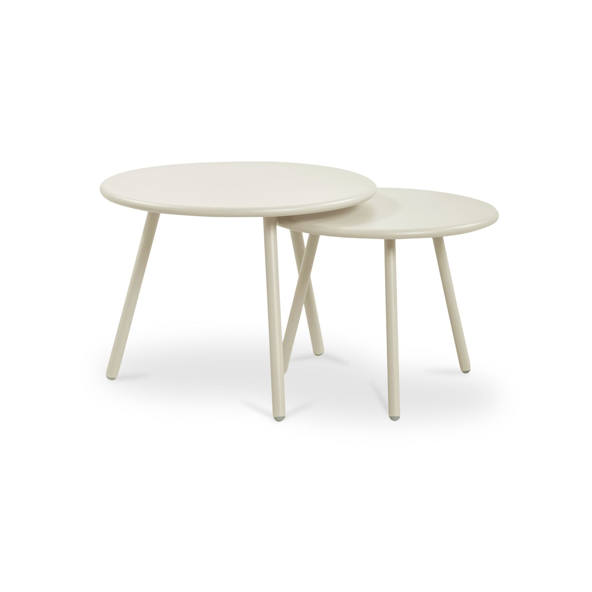 Doran Outdoor Coffee Table, Round, Nesting Two-Piece, All-Steel Frame, Water Resistant, Cream - Set of 2