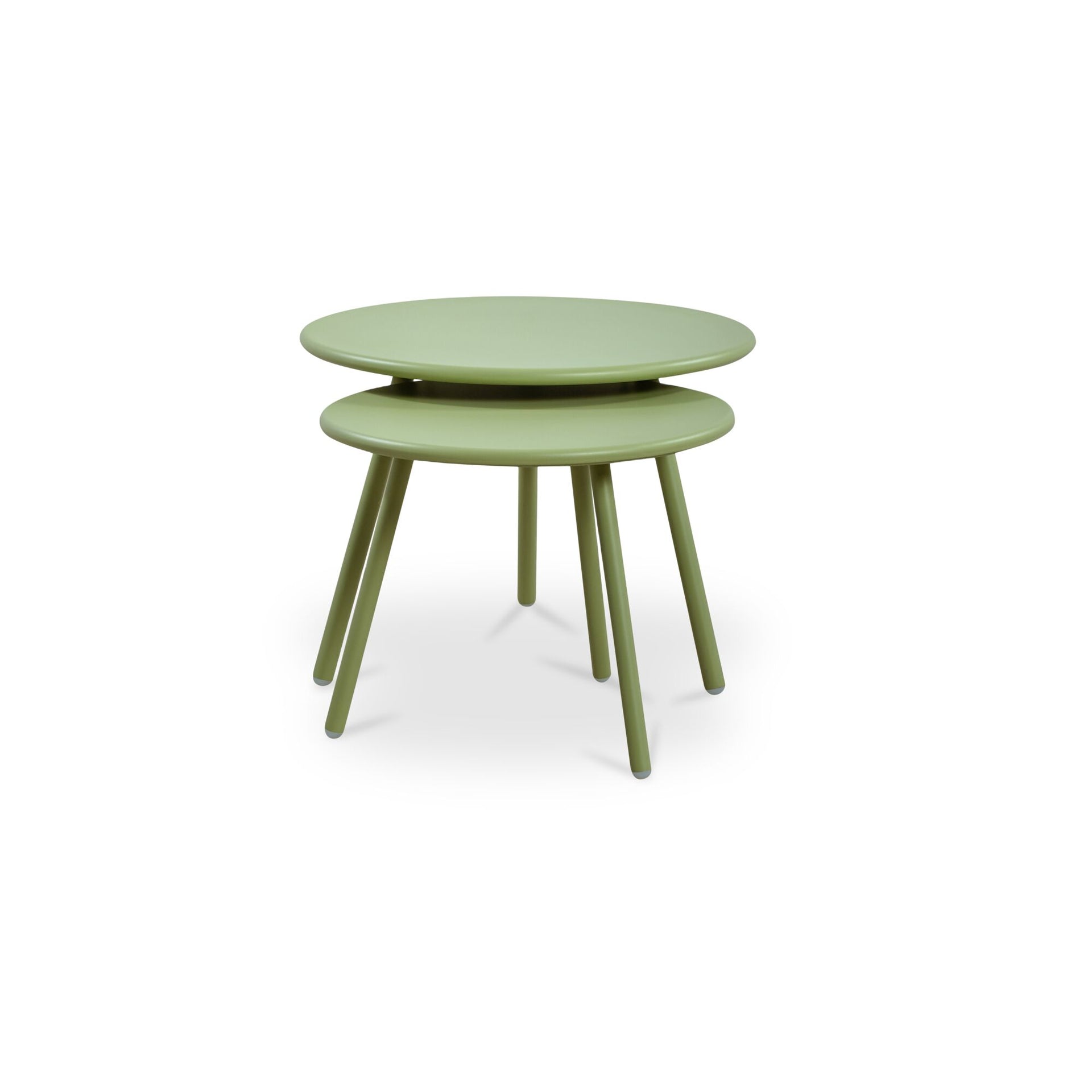 Doran Outdoor Coffee Table, Round, Nesting Two-Piece, All-Steel Frame, Water Resistant, Green - Set of 2
