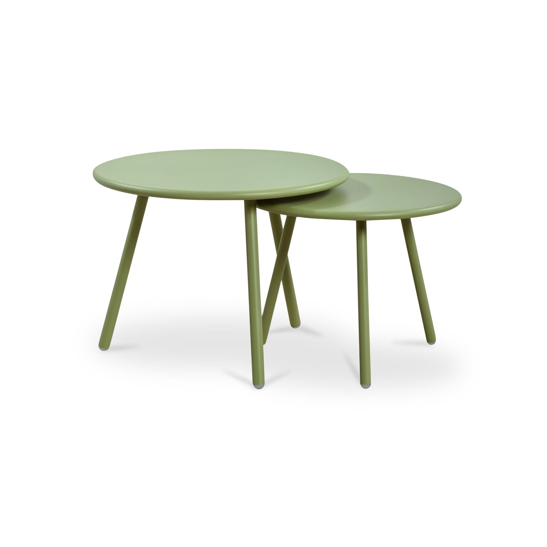 Doran Outdoor Coffee Table, Round, Nesting Two-Piece, All-Steel Frame, Water Resistant, Green - Set of 2