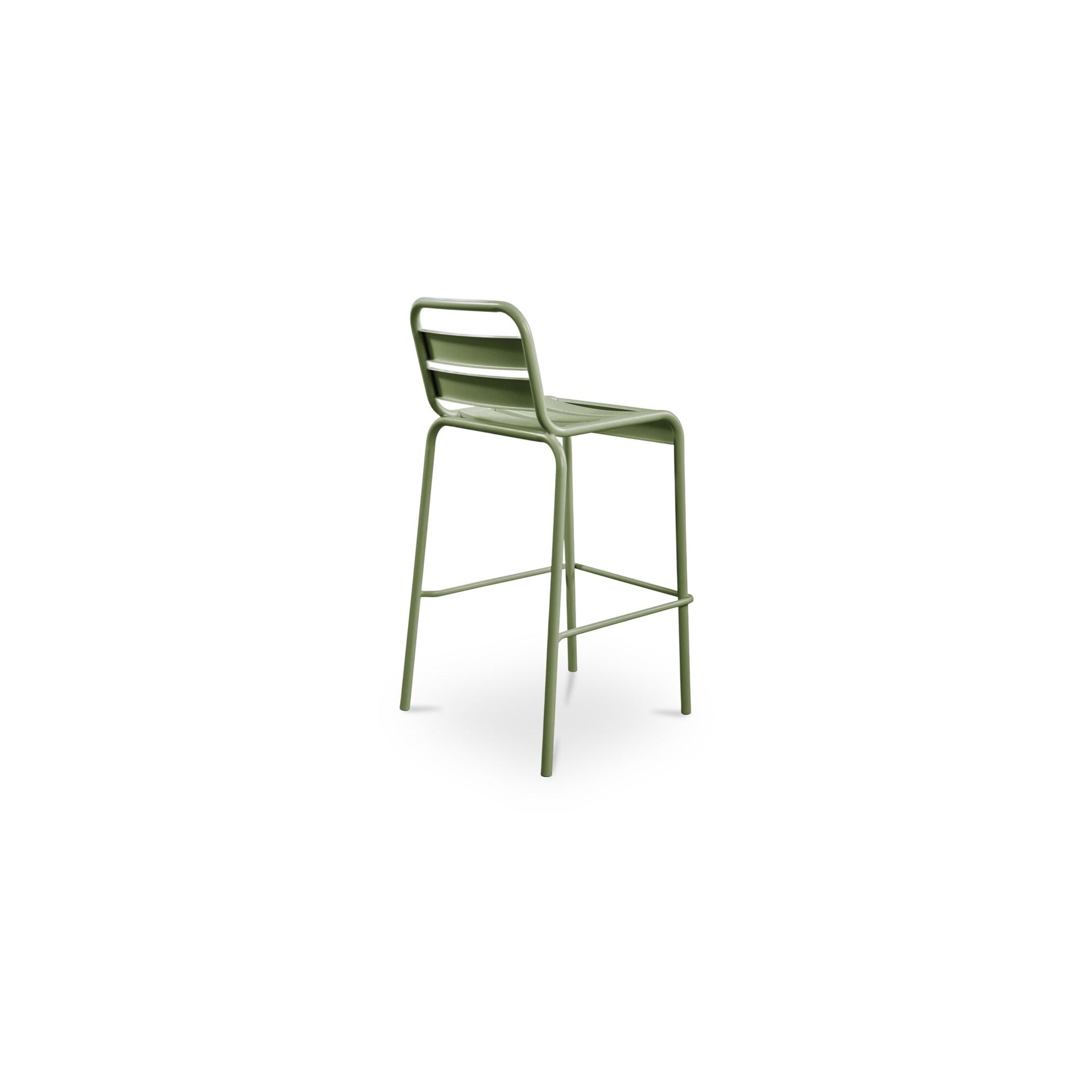 Kasper Outdoor Stool, Slatted Seat and Back, All-Steel Frame, Water Resistant, Green - Set of 2