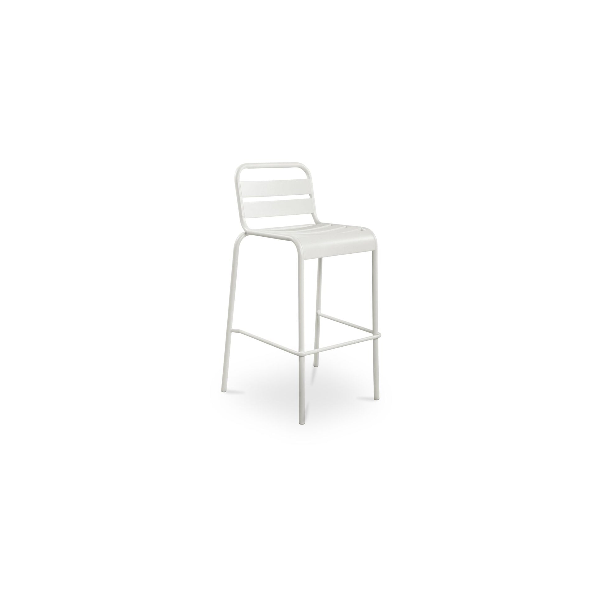 Kasper Outdoor Stool, Slatted Seat and Back, All-Steel Frame, Water Resistant, White - Set of 2