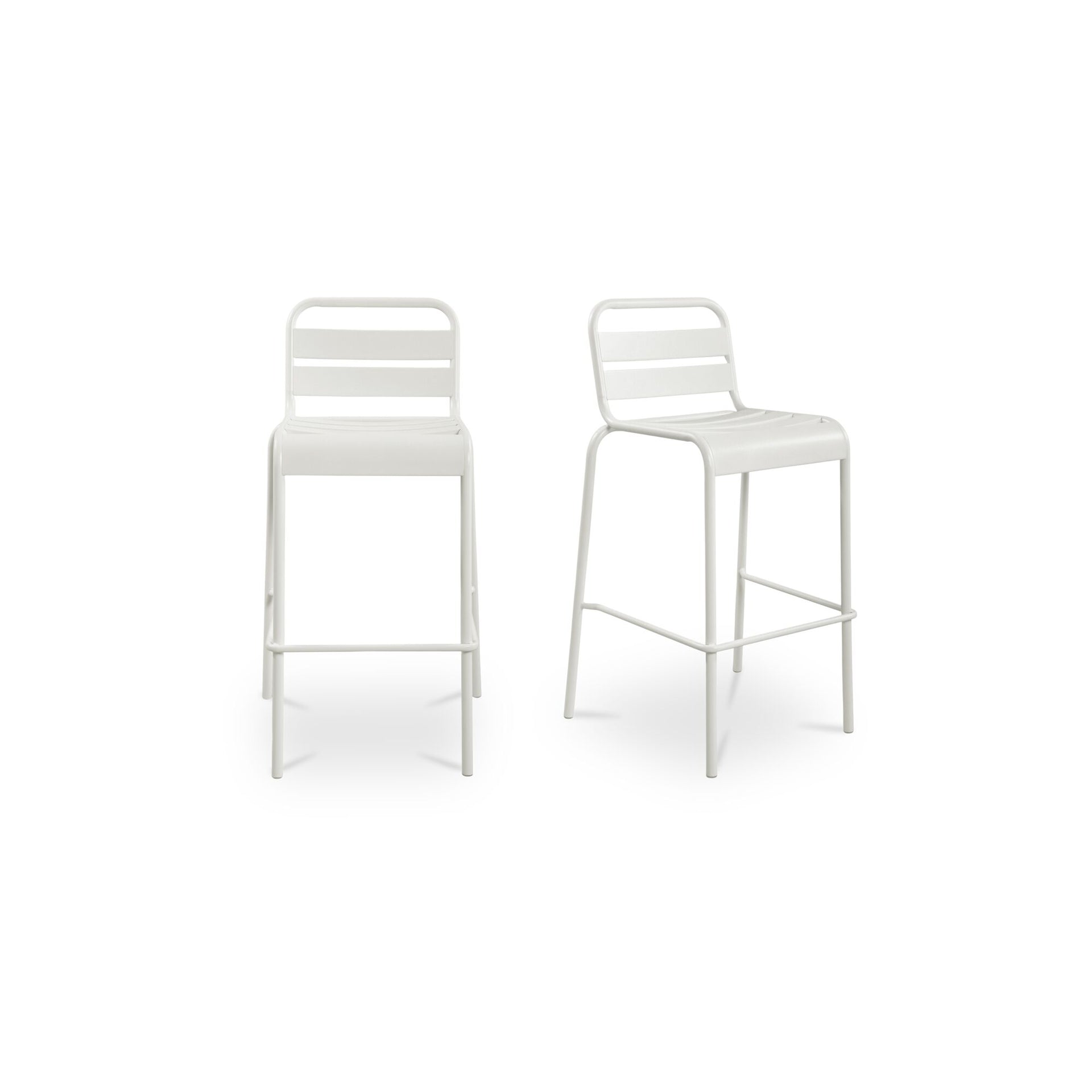 Kasper Outdoor Stool, Slatted Seat and Back, All-Steel Frame, Water Resistant, White - Set of 2
