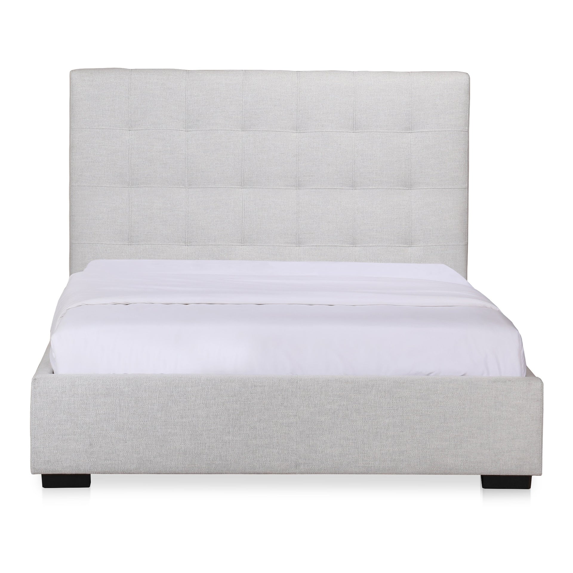 Marlowe King Bed with Hydraulic Lift Storage, Foam-Padded Headboard, Tan Upholstery, Solid Pine Frame