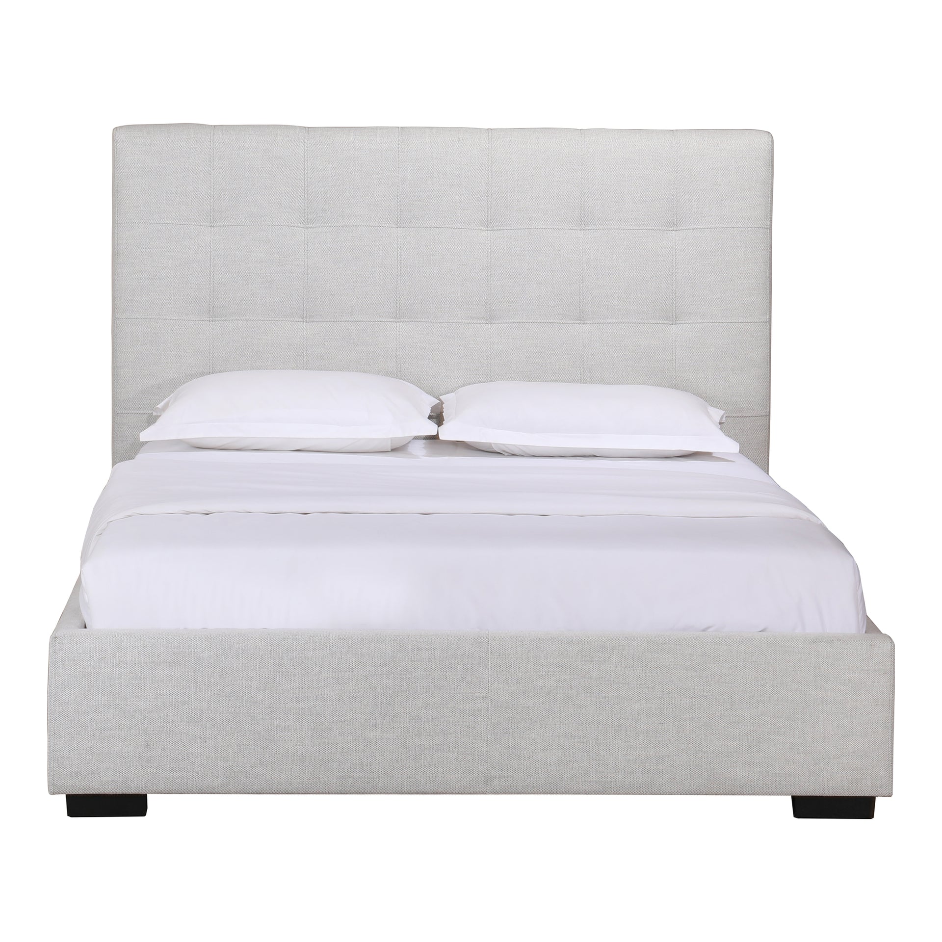 Marlowe King Bed with Hydraulic Lift Storage, Foam-Padded Headboard, Tan Upholstery, Solid Pine Frame