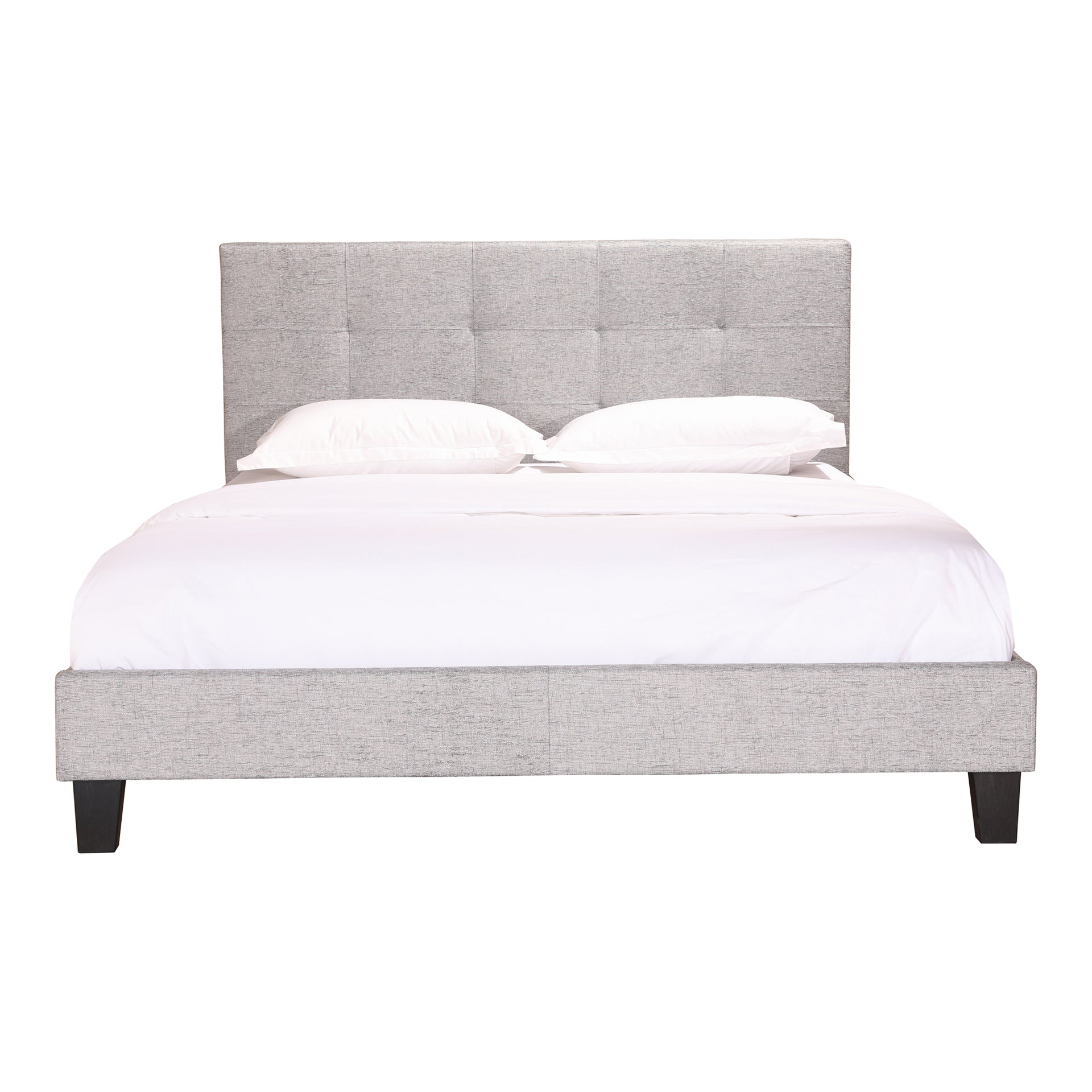 Nico King Bed - Fabric Upholstery with Solid Pine Construction in Light Grey