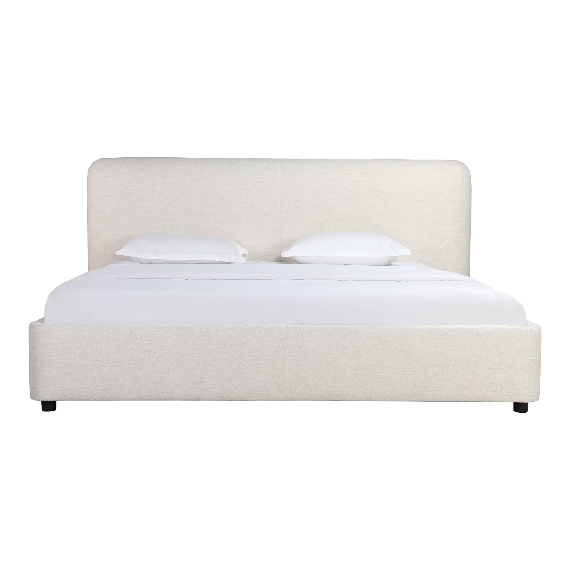 Fletcher King Bed, Linen-Blend Upholstery, Foam Padded Headboard, Solid Pine Frame, Beige