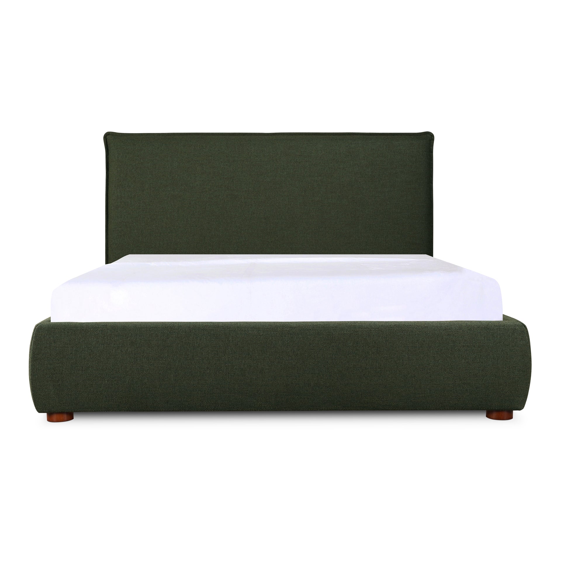 Keaton King Bed, Solid Pine Frame with Soft Linen-Blend Upholstery and Foam Cushioning, Deep Forest
