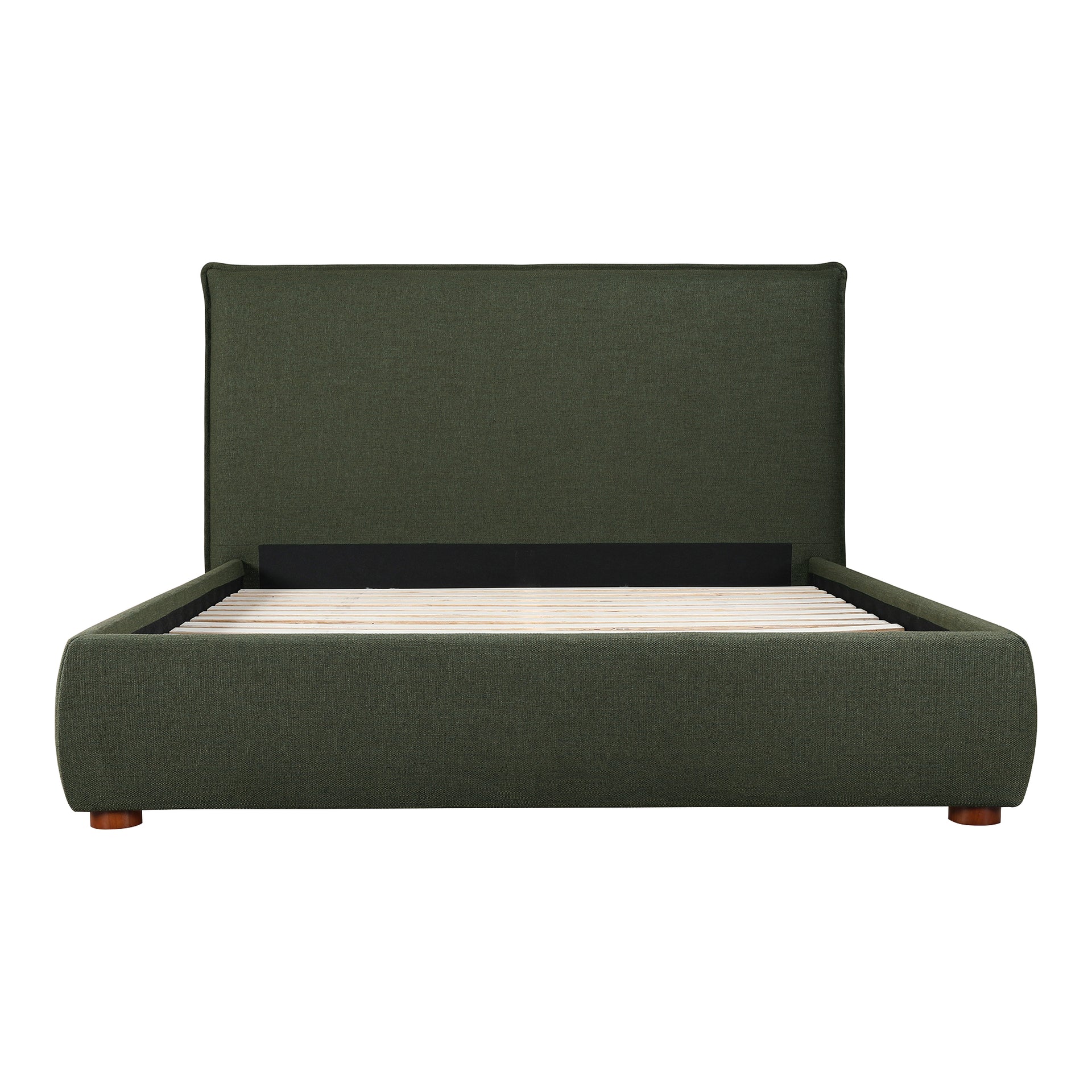 Keaton King Bed, Solid Pine Frame with Soft Linen-Blend Upholstery and Foam Cushioning, Deep Forest