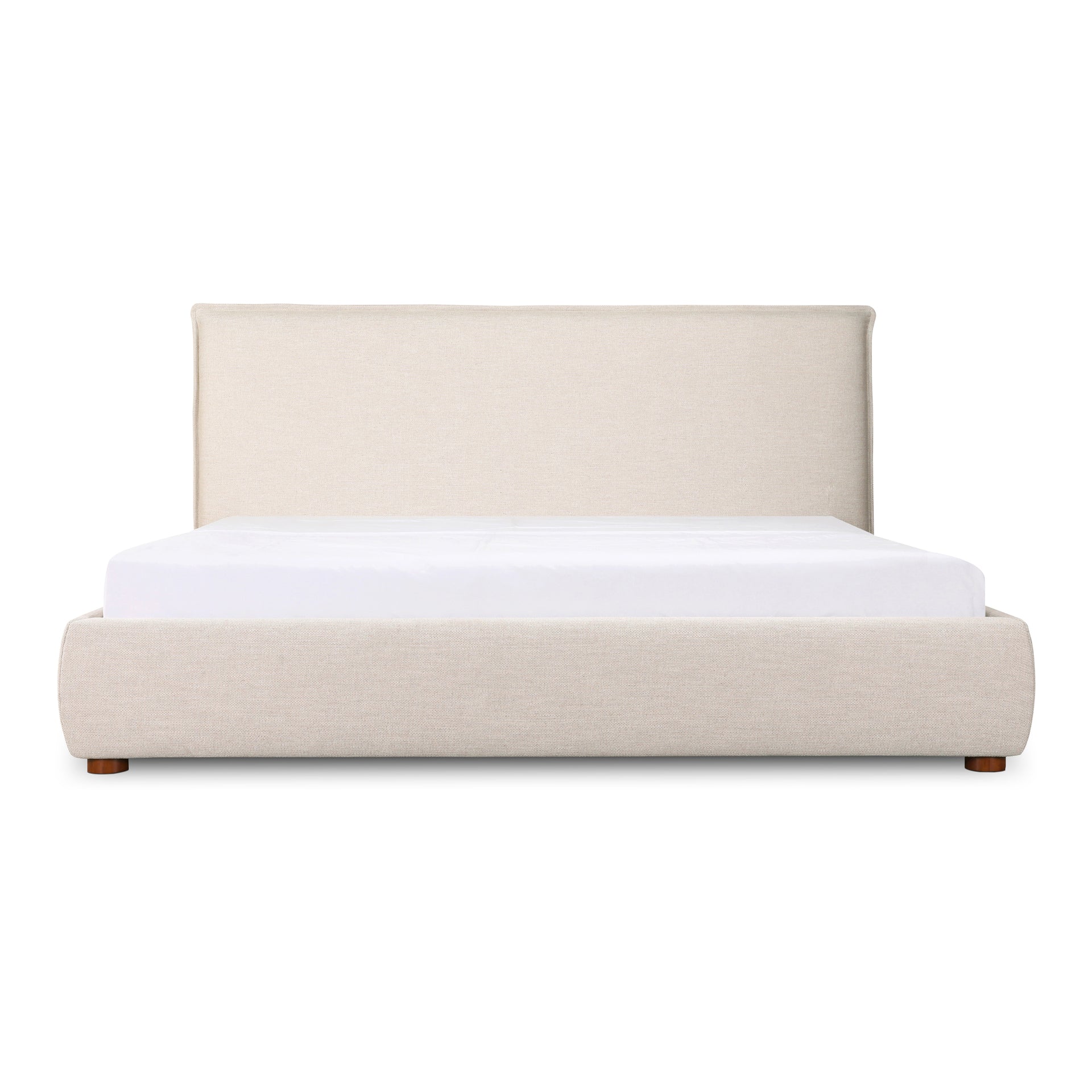 Keaton King Bed, Linen-Blend Upholstery, Foam-Padded Headboard, Solid Pine Frame, Wheat