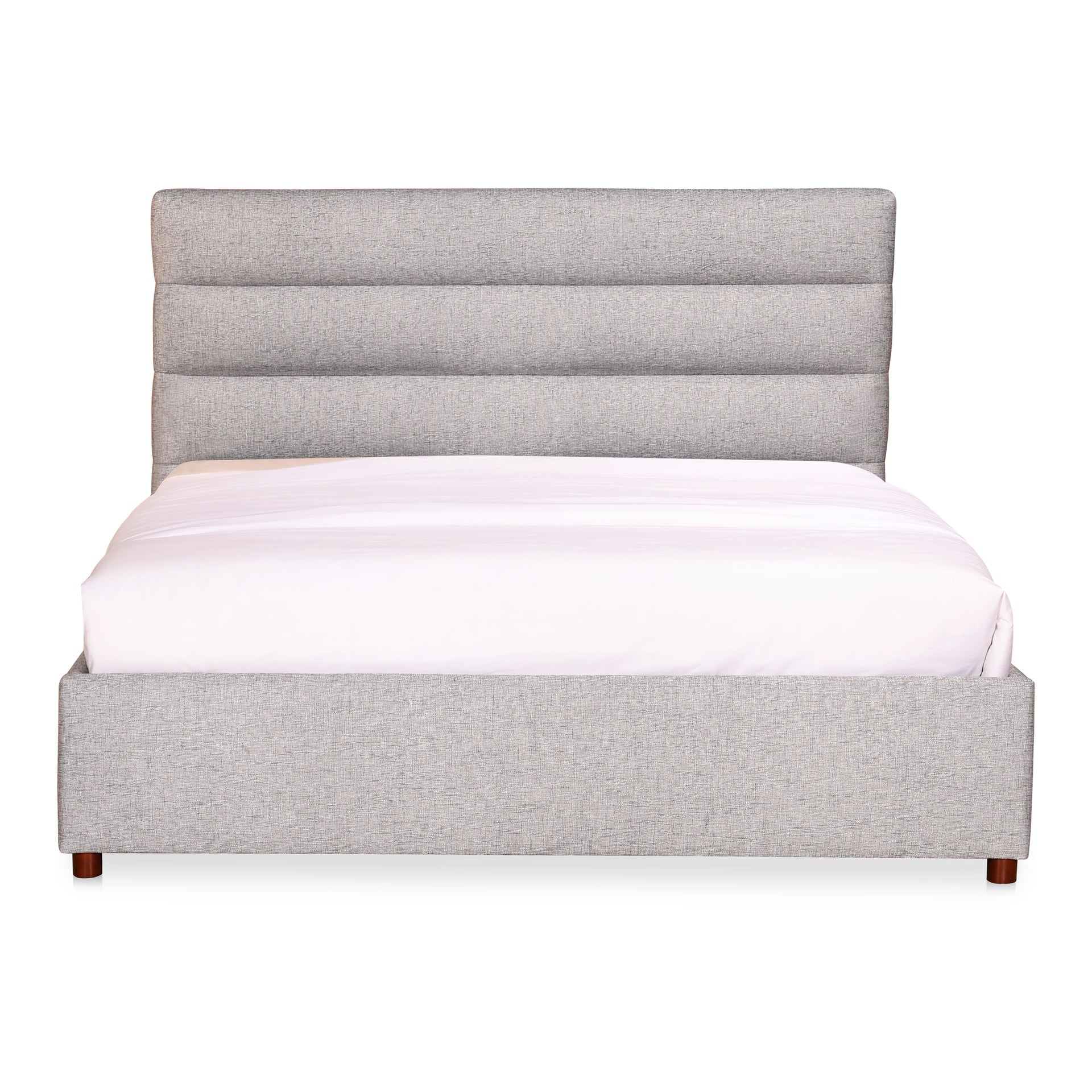 Clayton Queen Bed - 100% Polyester Upholstery with Solid Pine in Light Grey