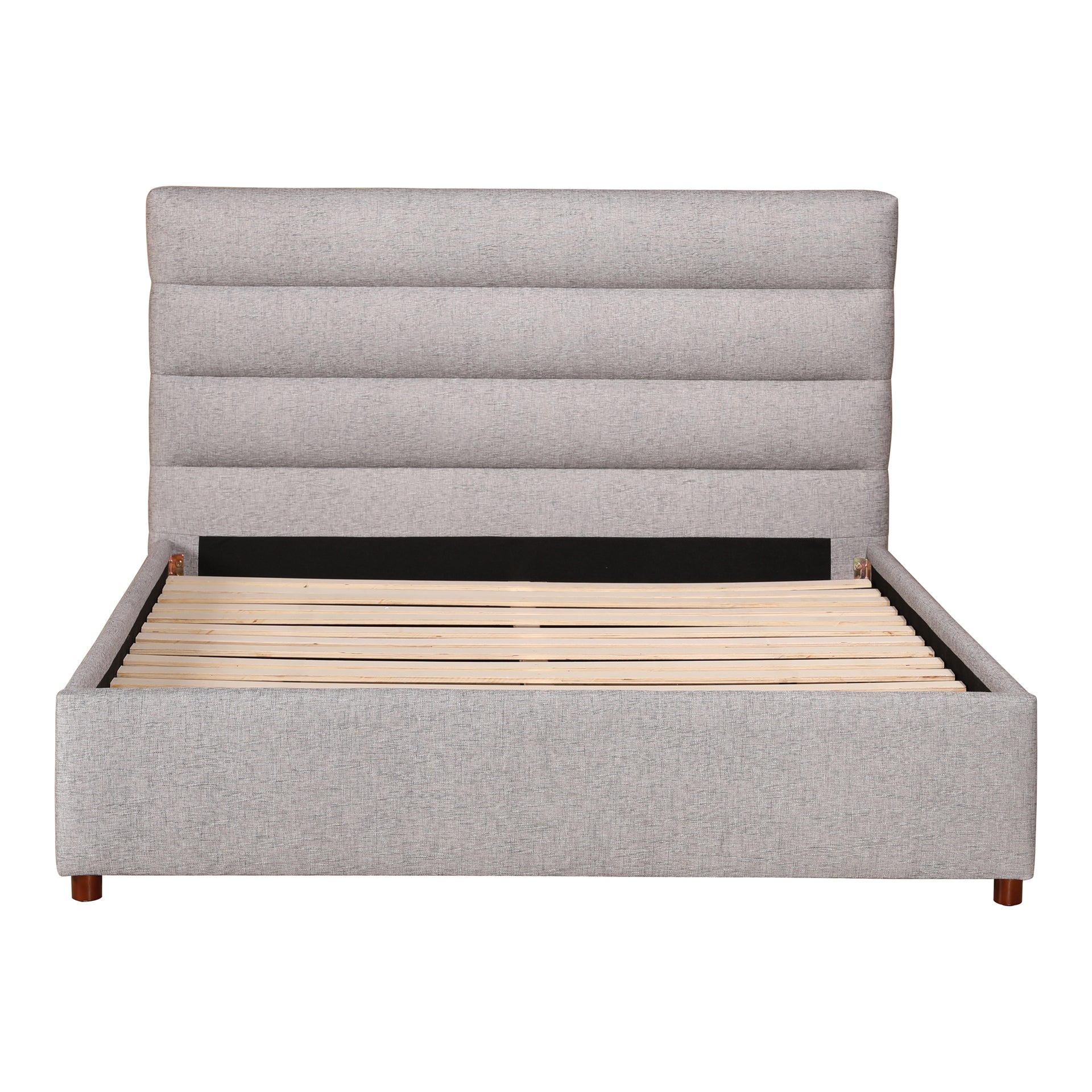 Clayton Queen Bed - 100% Polyester Upholstery with Solid Pine in Light Grey