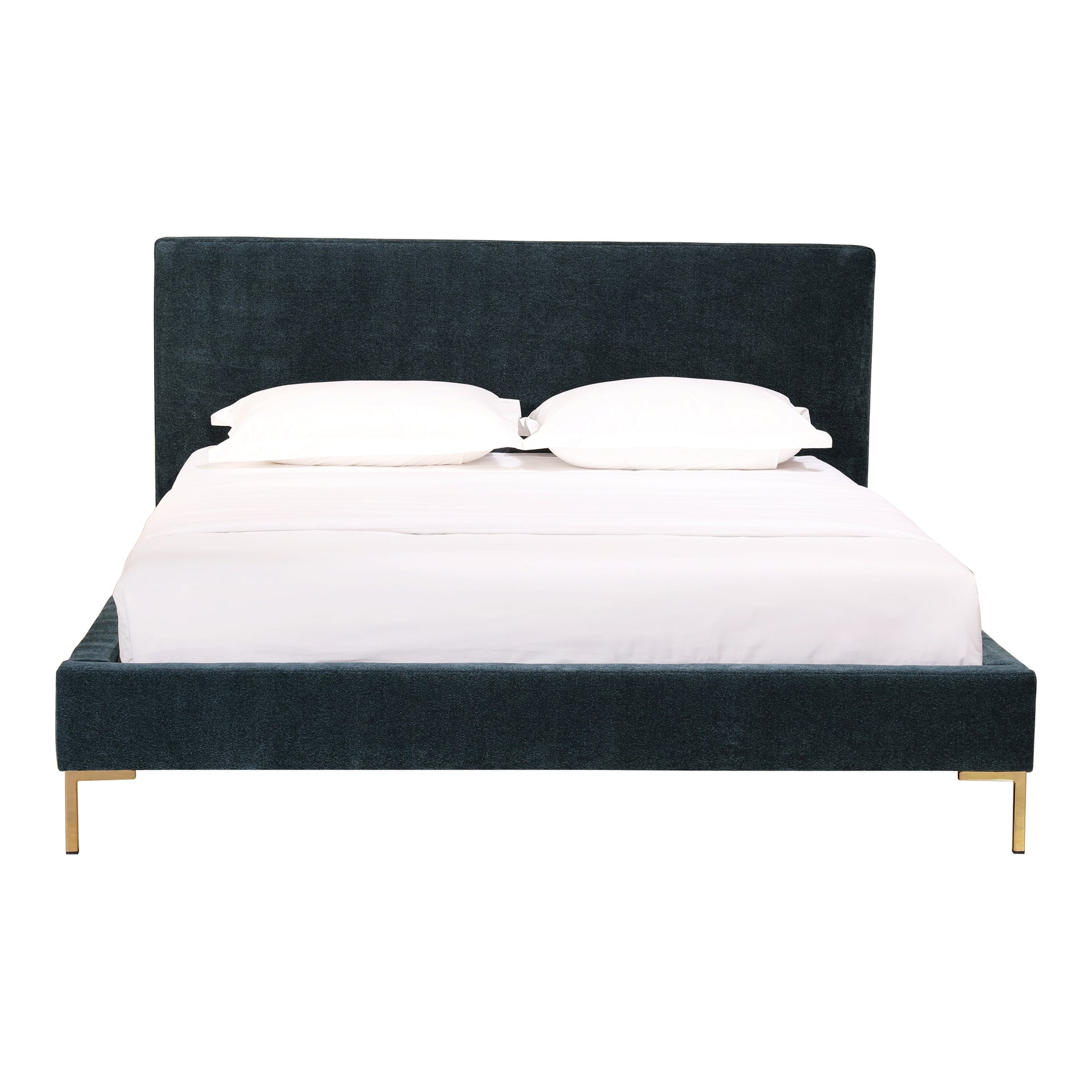 Skylar, King Bed with Foam Padded Headboard, Midnight Blue Velvet Finish