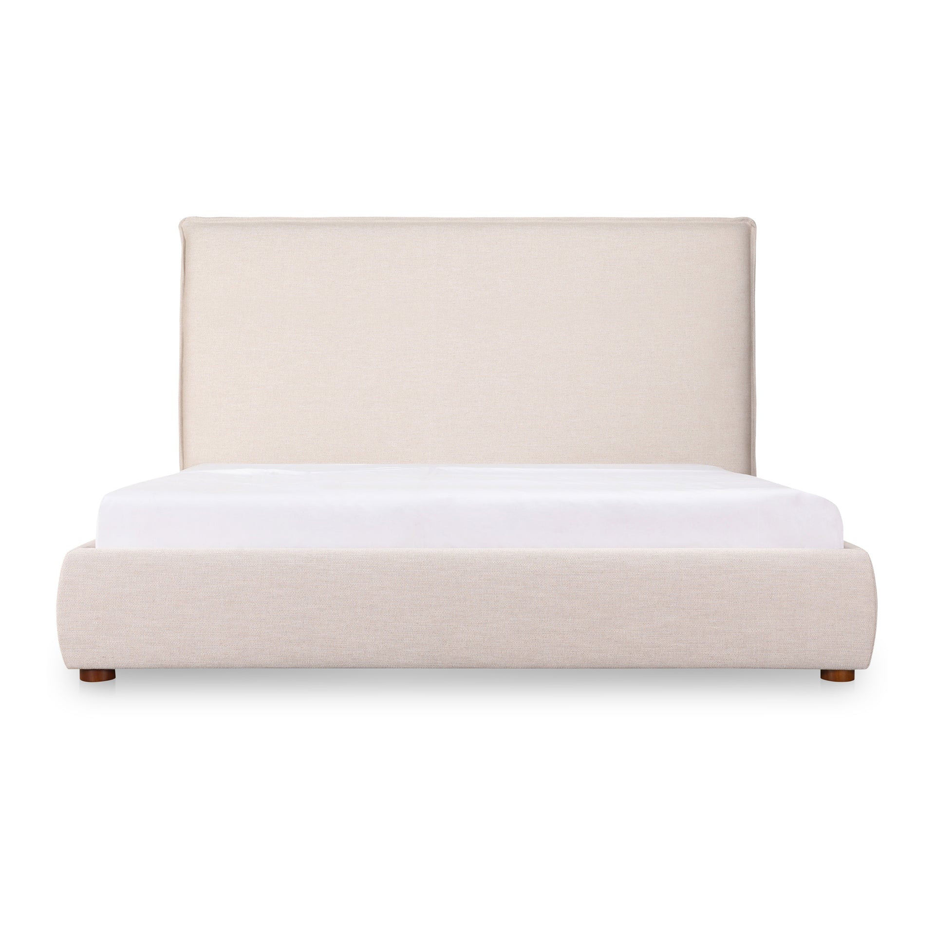 Keaton Queen Bed, Solid Pine Frame with Soft Linen-Blend Upholstery and Tall Foam-Padded Headboard, Wheat