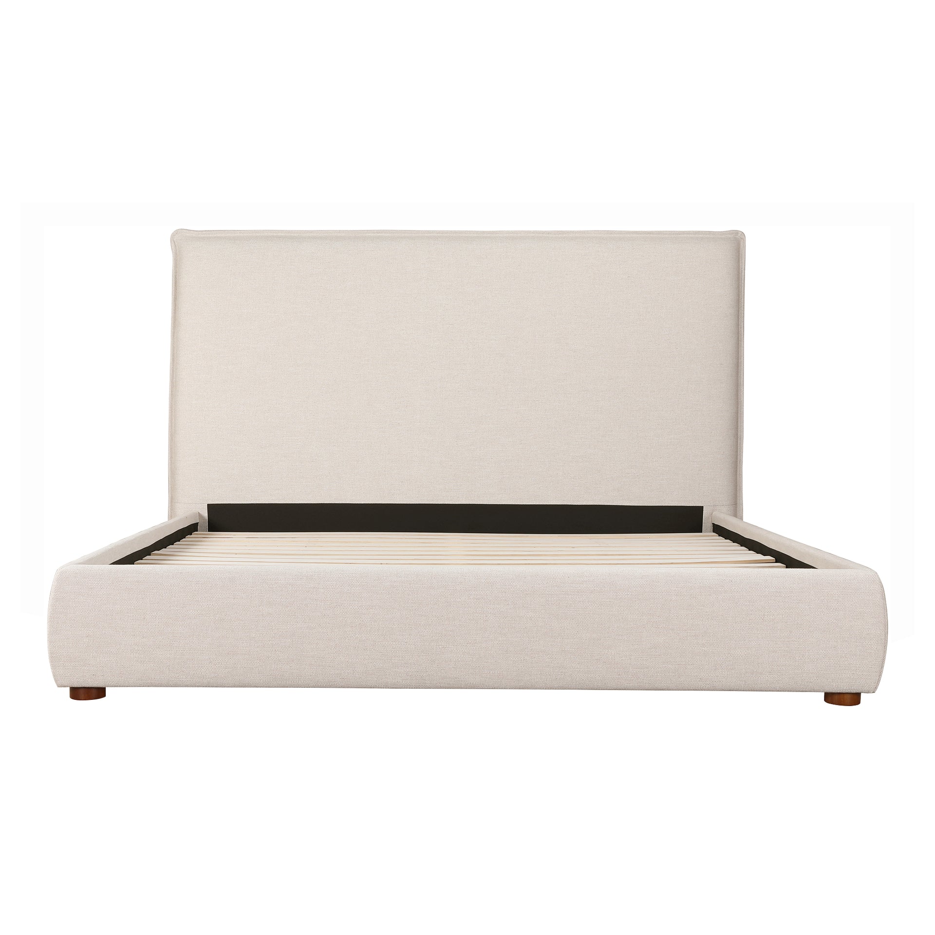 Keaton Queen Bed, Solid Pine Frame with Soft Linen-Blend Upholstery and Tall Foam-Padded Headboard, Wheat